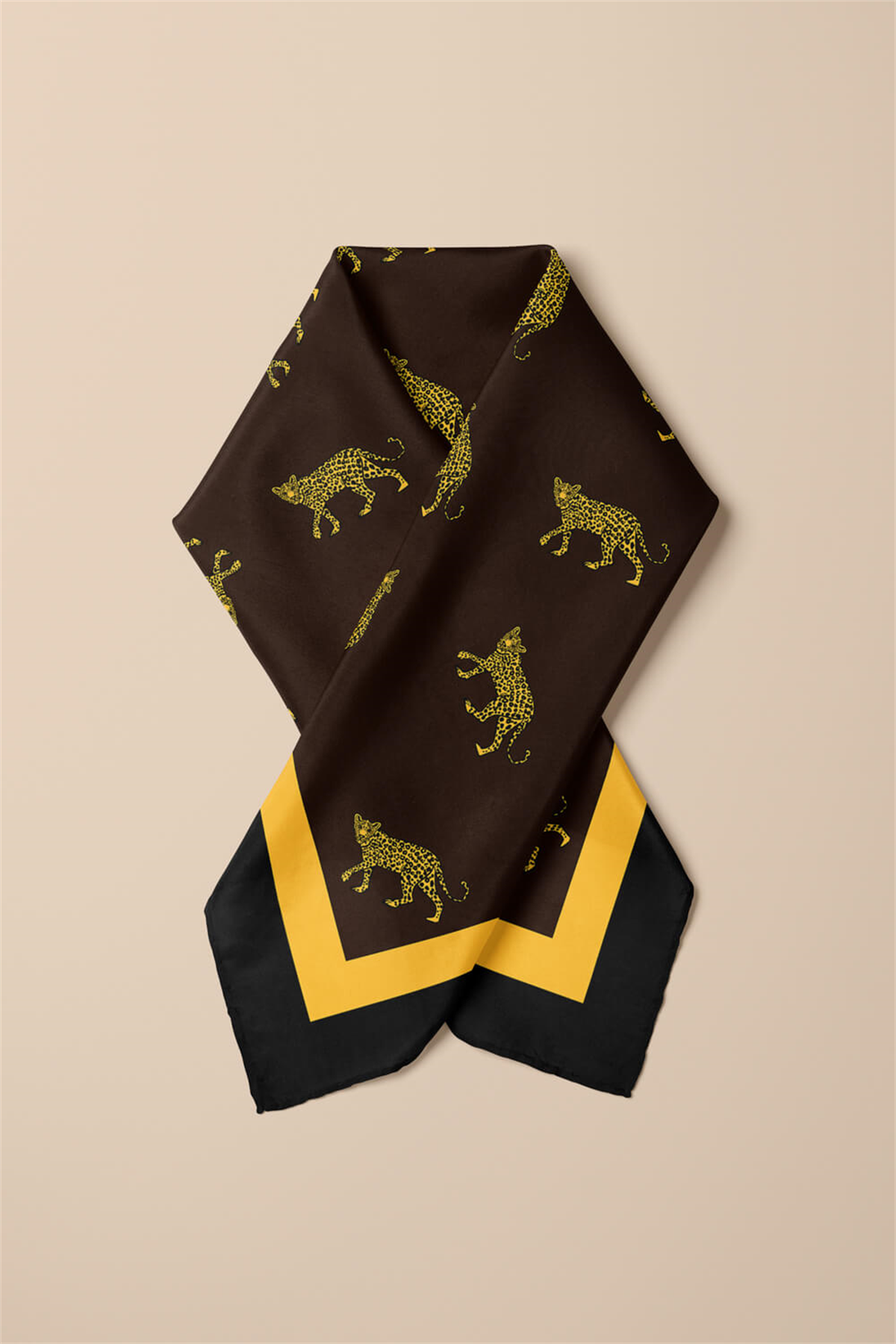 A27 Kadın Kahverengi Hardal Leo Desenli 50x50 Bandana HYL DG0948-22