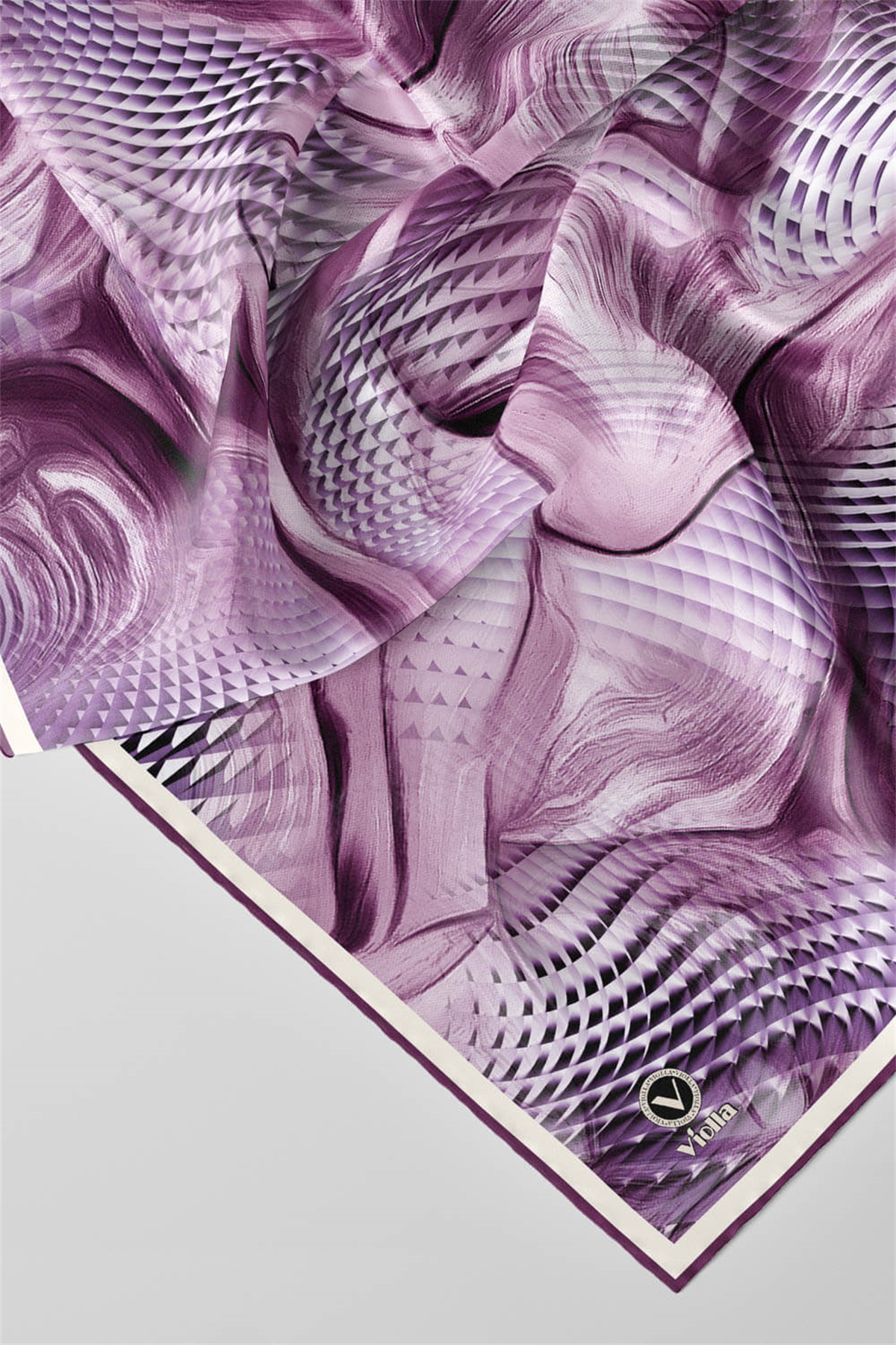 Twill Geometrik Ve Dalga Desenli Mürdüm Renkli 90x90 Eşarp (İpek İçermez) Dikim Şekli : El Dikişi