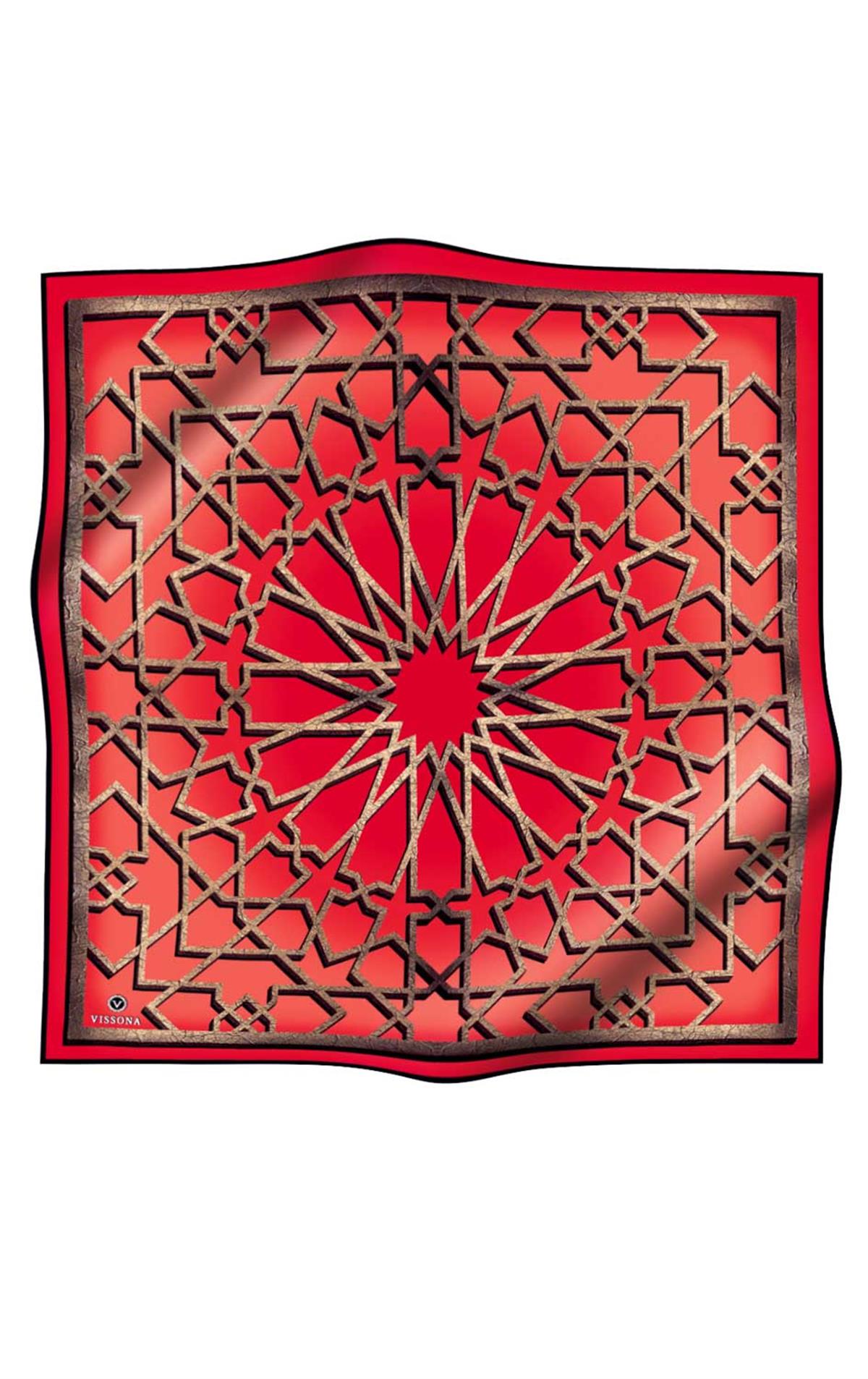 %100 Twill Türk Motifi  Desenli Nar Çiçeği Renkli 90x90 Eşarp Dikim Şekli: El Dikişi