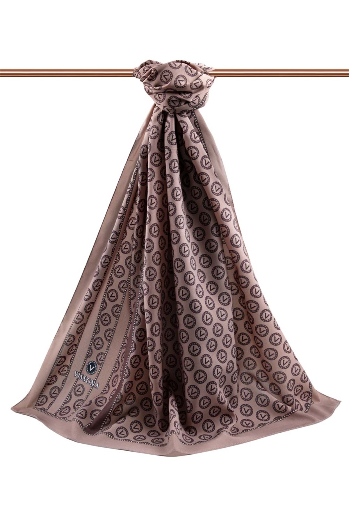 KREP DEGRADELİ MONOGRAM DESENLİ VİZON RENKLİ 75X195 KIRIŞMAZ ŞAL