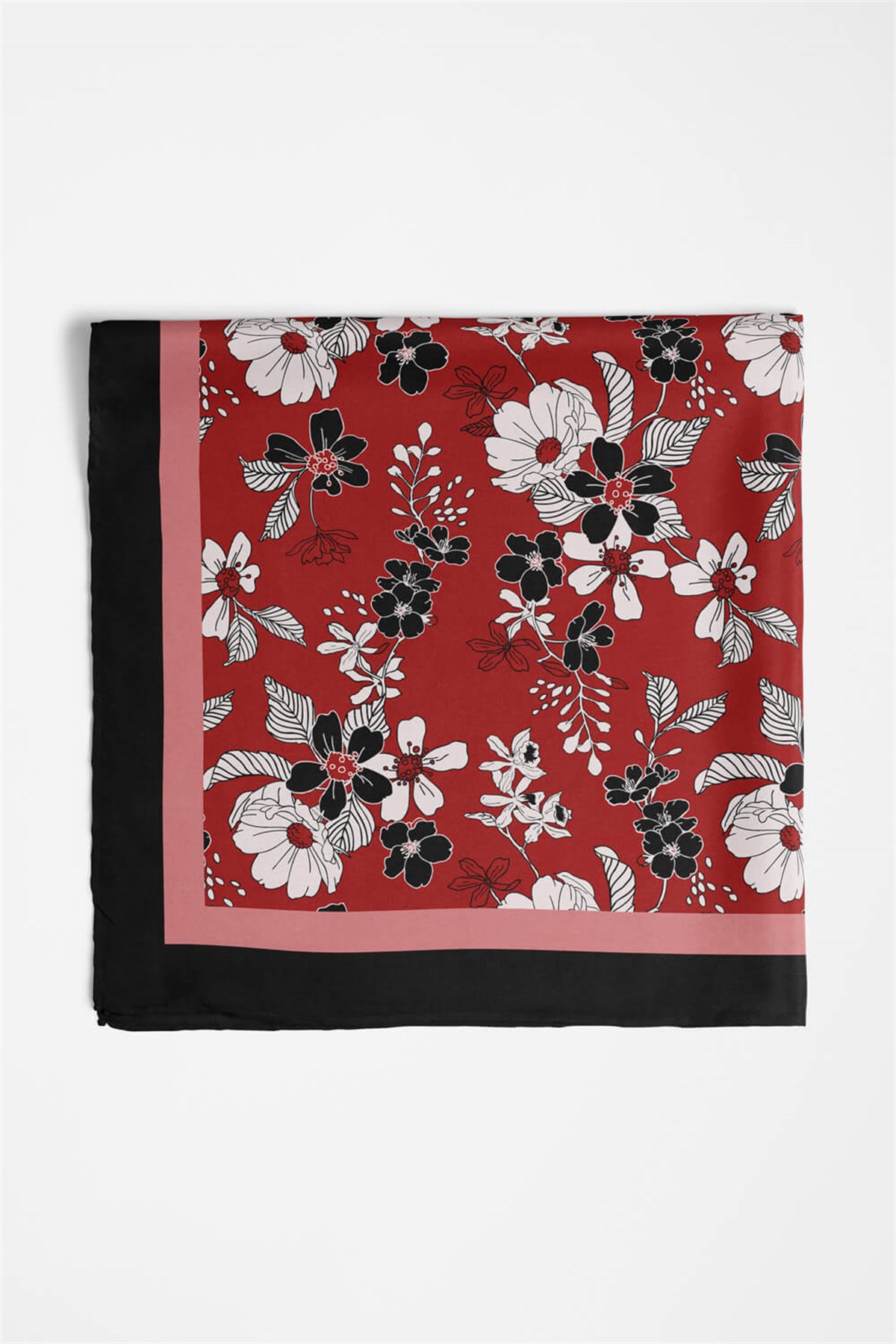 Kadın Kiremit Rengi Mallow Desenli 50x50 Bandana