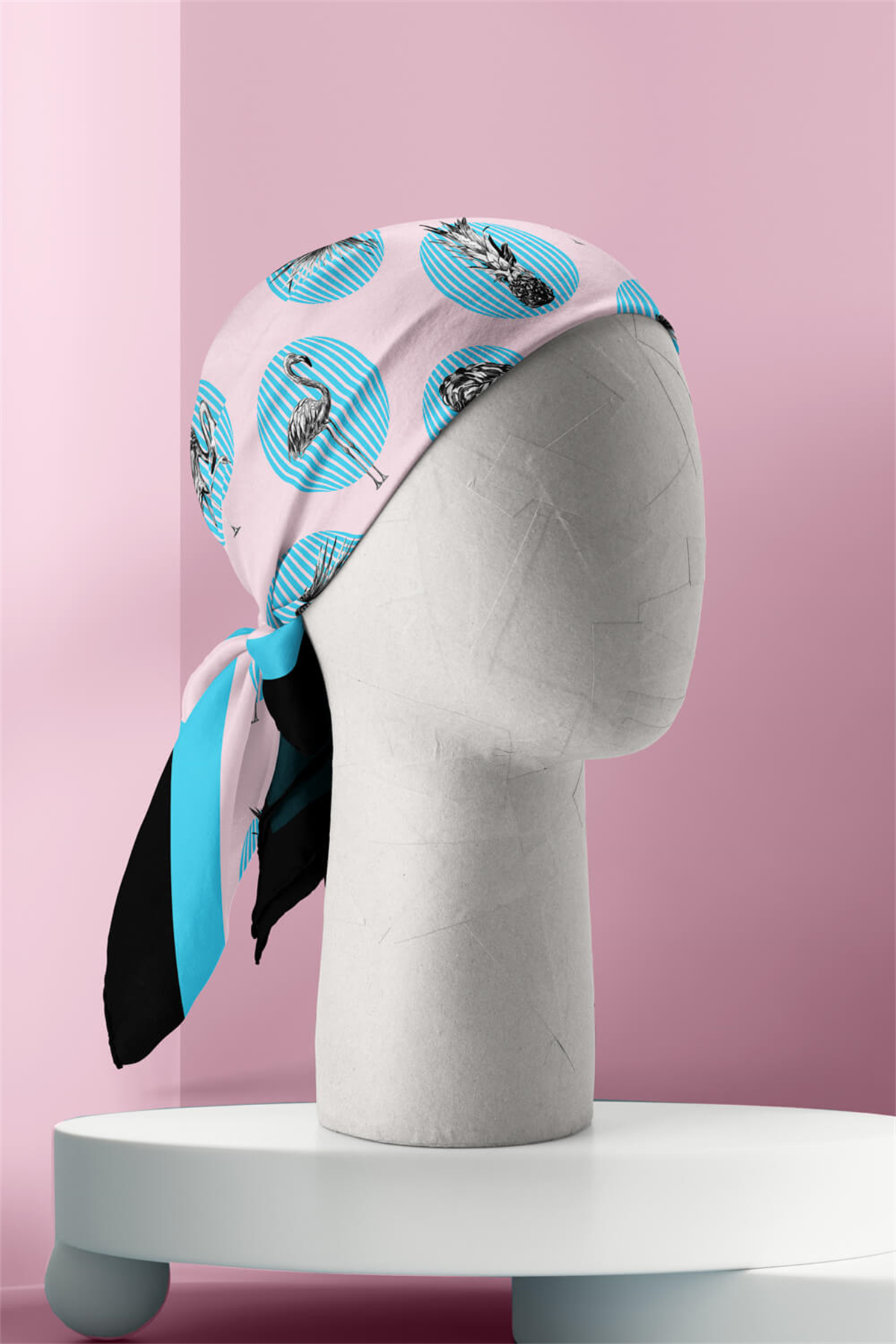 Kadın Mavi Flamingo Desenli 50x50 Bandana DG0614-22