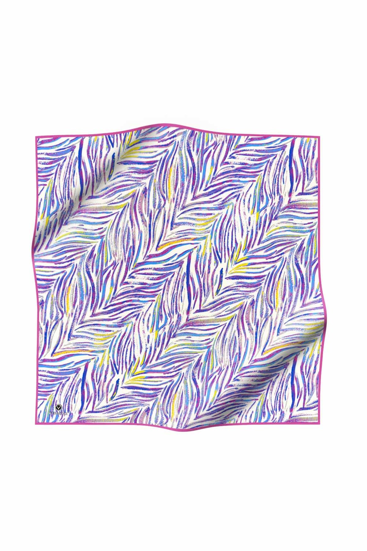 %100 Twill İpek Yaprak Desenli Pembe - Saks Renkli 90x90 Eşarp Dikim Şekli : El Dikişi