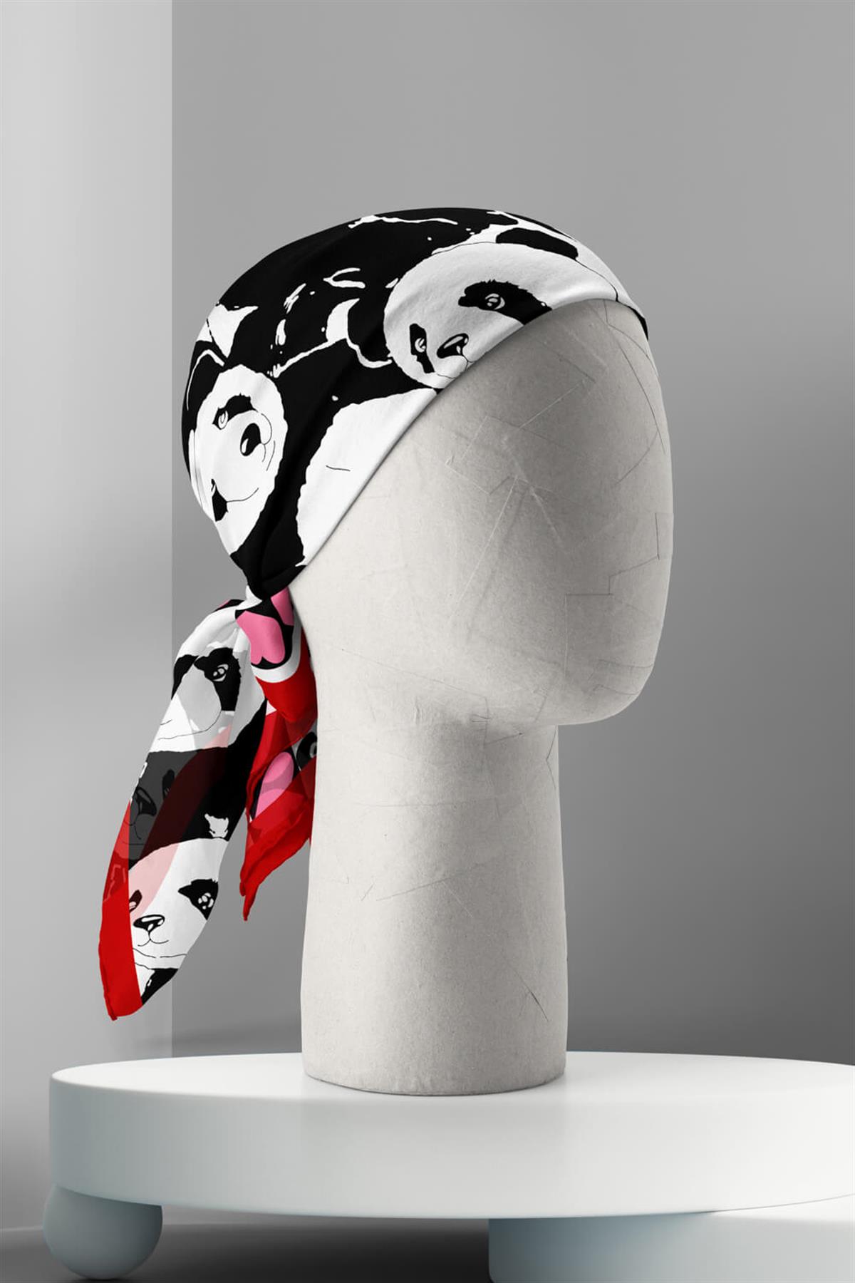Vissona Panda Desenli İpek Bandana