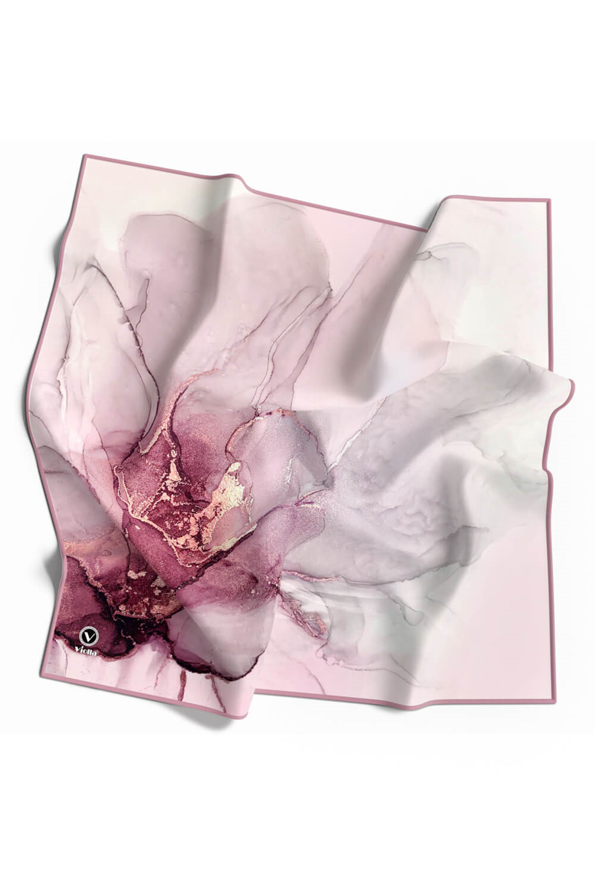 Twill Batik Desenli Pembe Renkli 90x90 Eşarp (İpek İçermez) Kenar Dikiş Şekli El Dikişli
