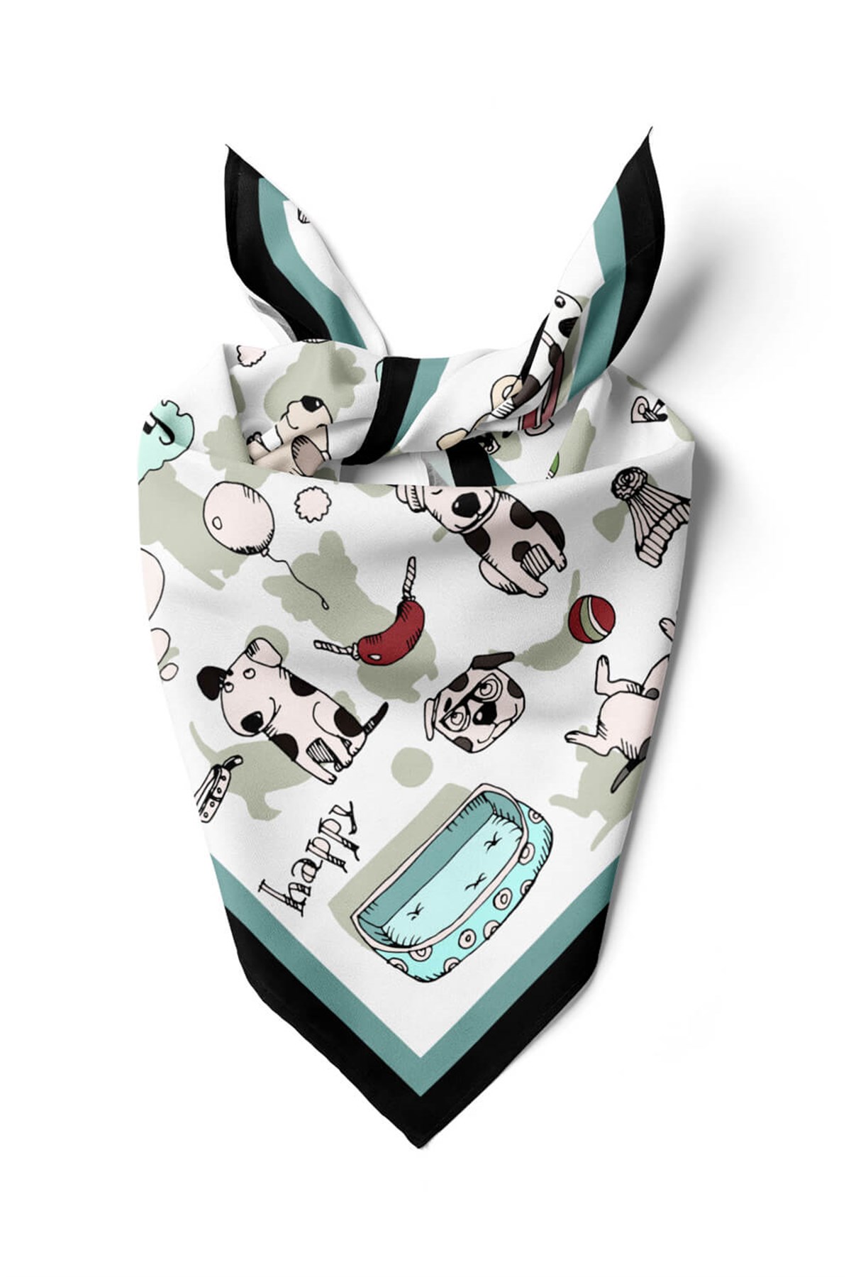 Violla B5 Kadın Gri Puppy Love Desenli 50x50 Bandana HYL DG0682-22