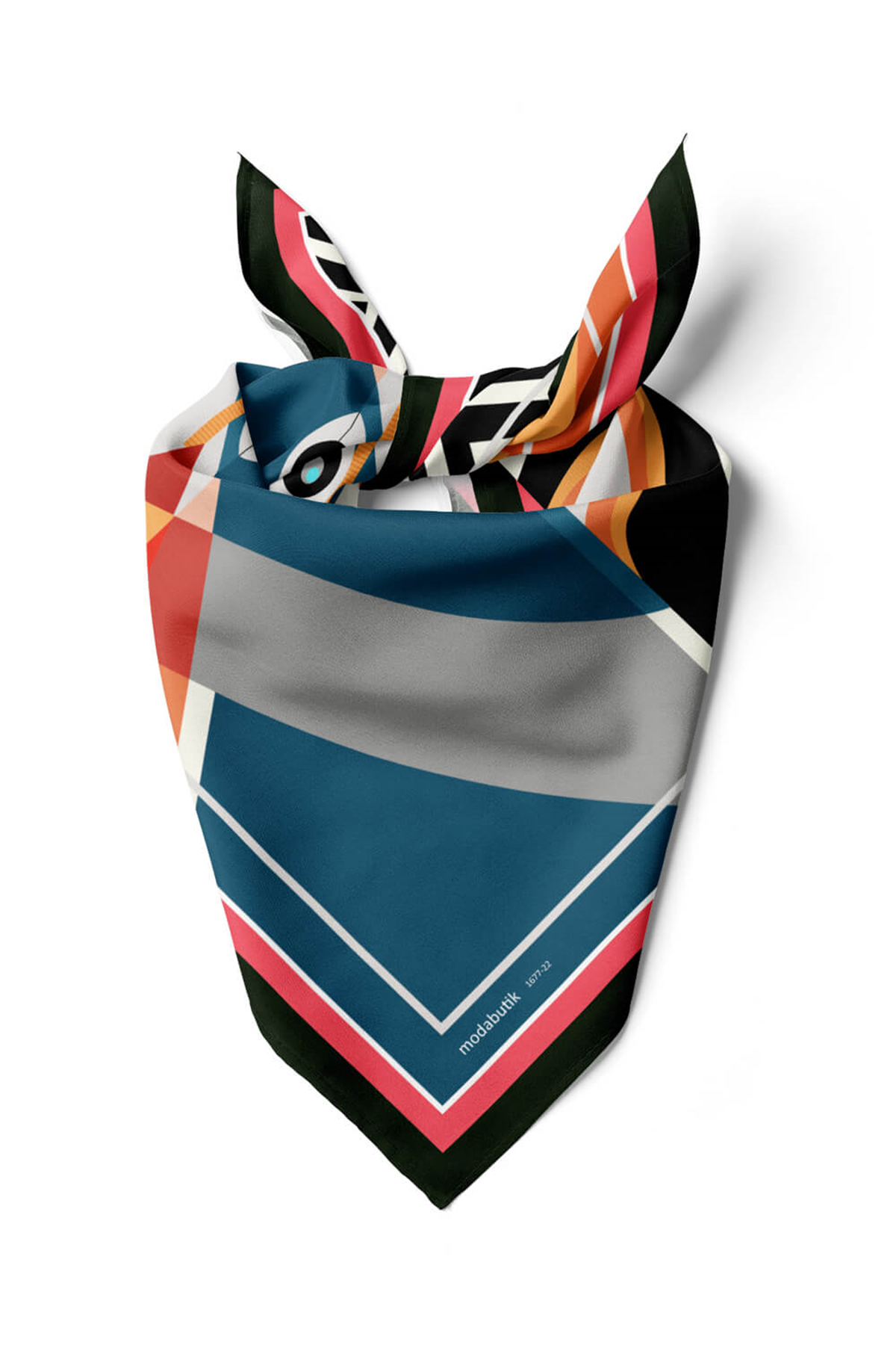 G61 Kadın Turkuaz Siyah Turuncu Baykuş Desenli 50x50 Bandana HYL DG01677-22