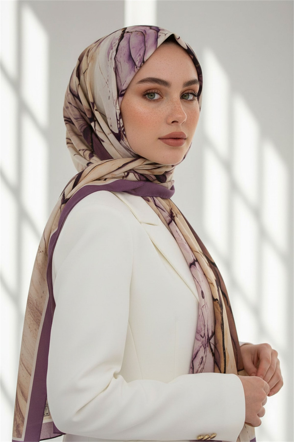 KREP BATİK DESENLİ LİLA RENKLİ 75X195 KIRIŞMAZ ŞAL