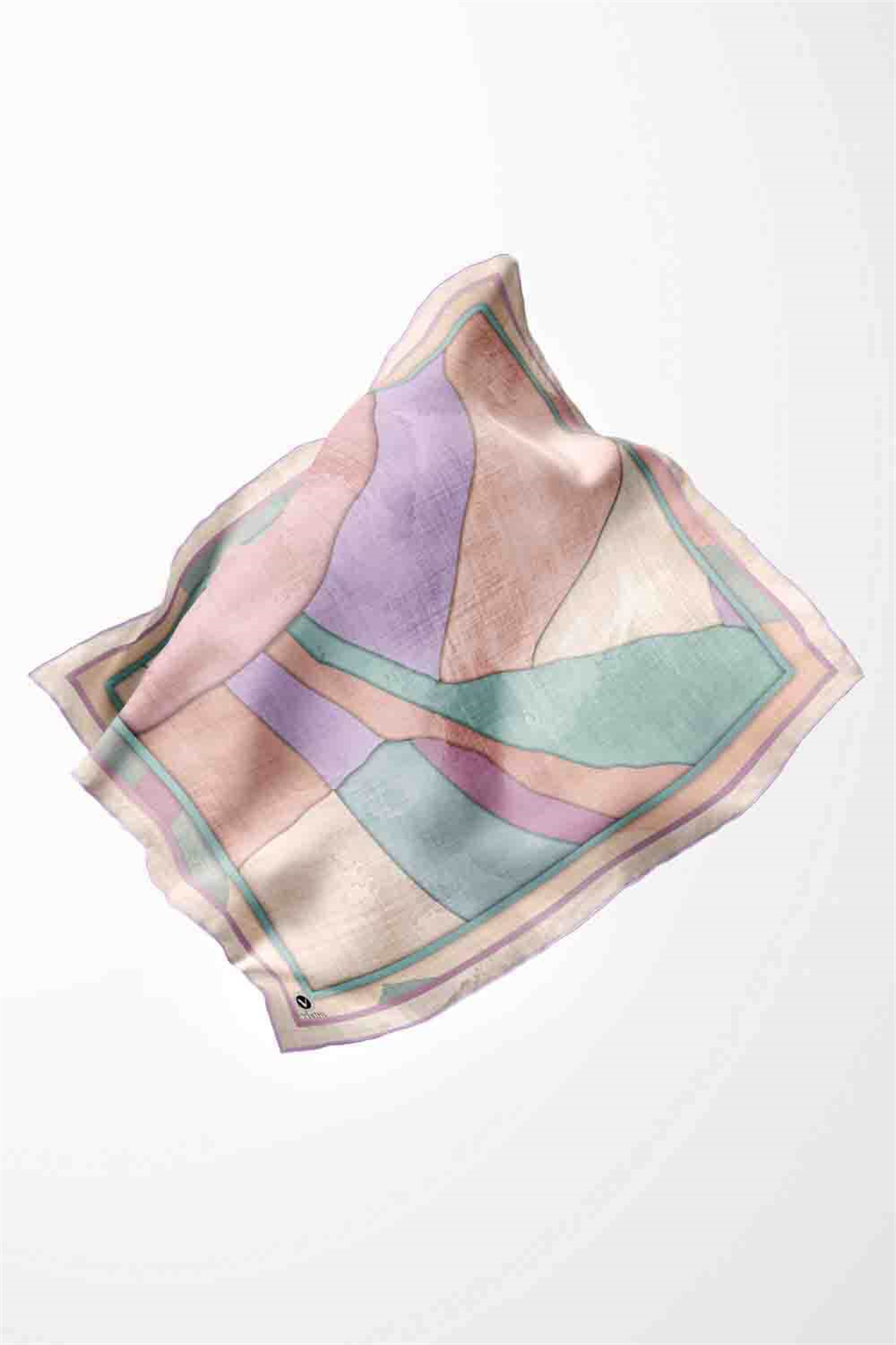 Twill Geometrik Desenli Lila Renkli 90x90 Eşarp (İpek İçermez) Kenar Dikiş Şekli El Dikişli