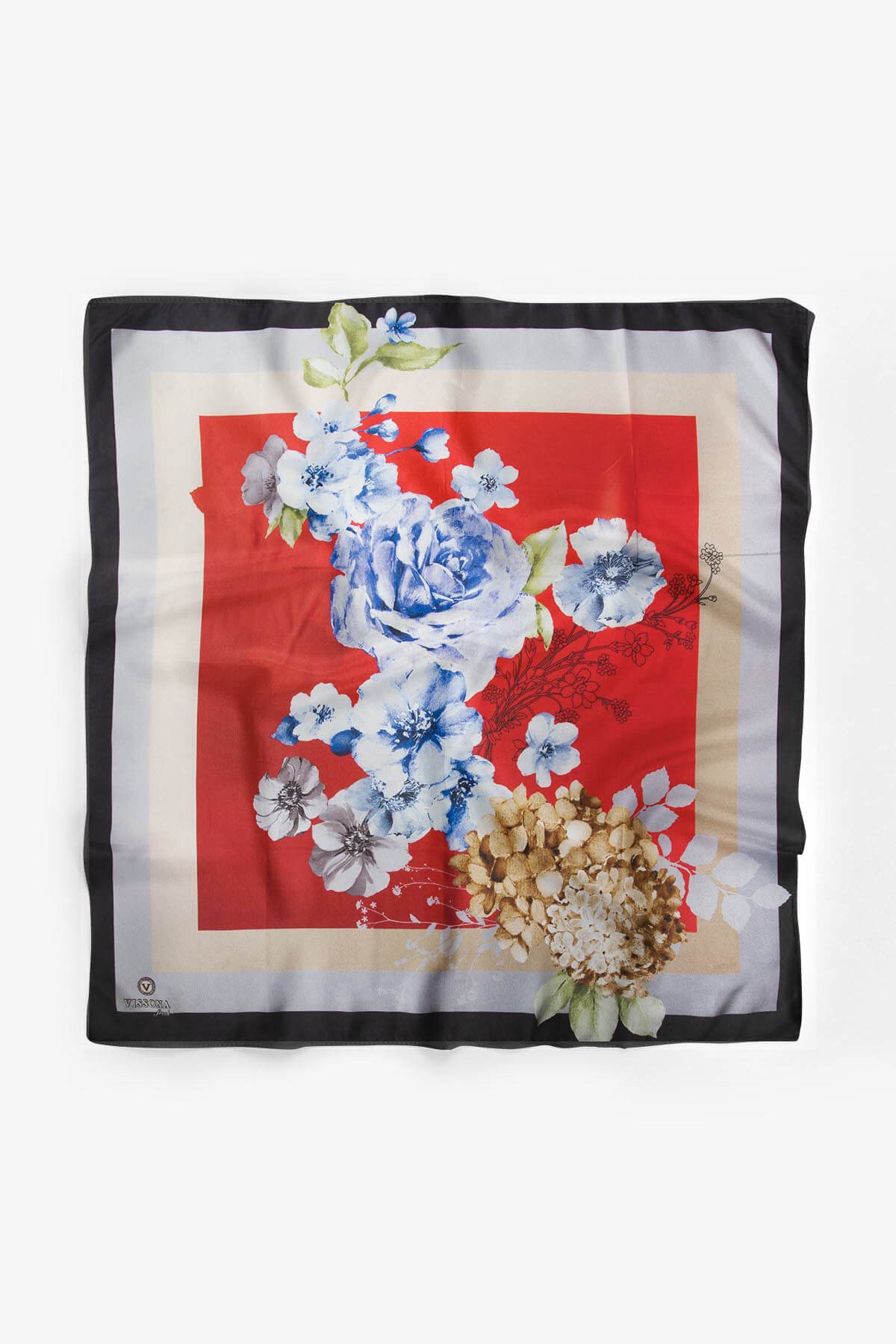 %100 İpek Kadın Desenli Bandana 80x80