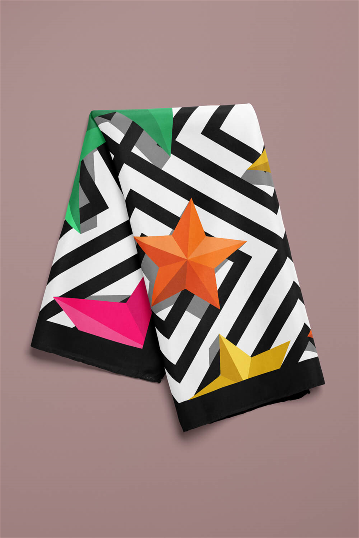 Y68 Kadın Yıldız Desenli Bandana 50x50 Sarı Yeşil DG0343-22