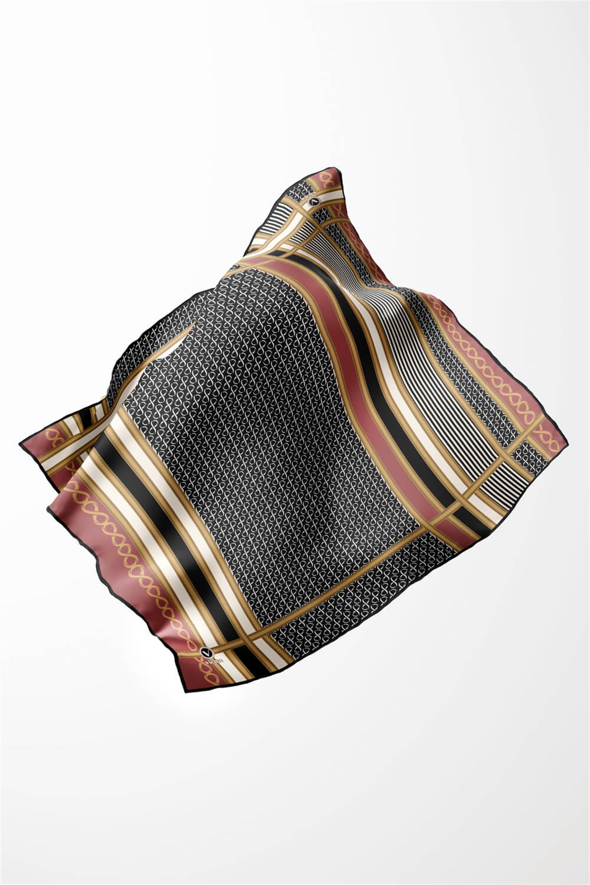 Twil Geometrik Desenli Pudra Renkli 90x90 Eşarp (İpek İçermez) Dikim Şekli : El Dikişi