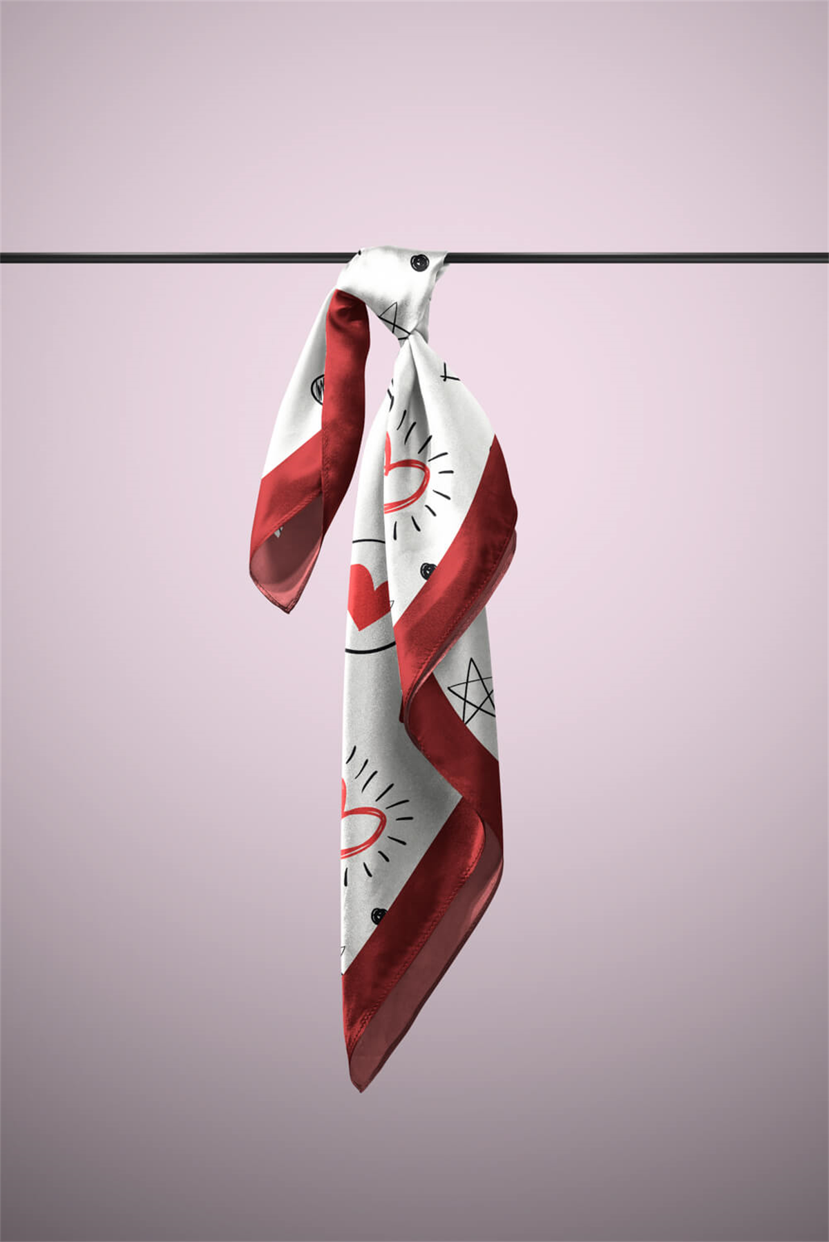 F54 Kadın Kalp Desenli Bandana 50x50 DG0459-22