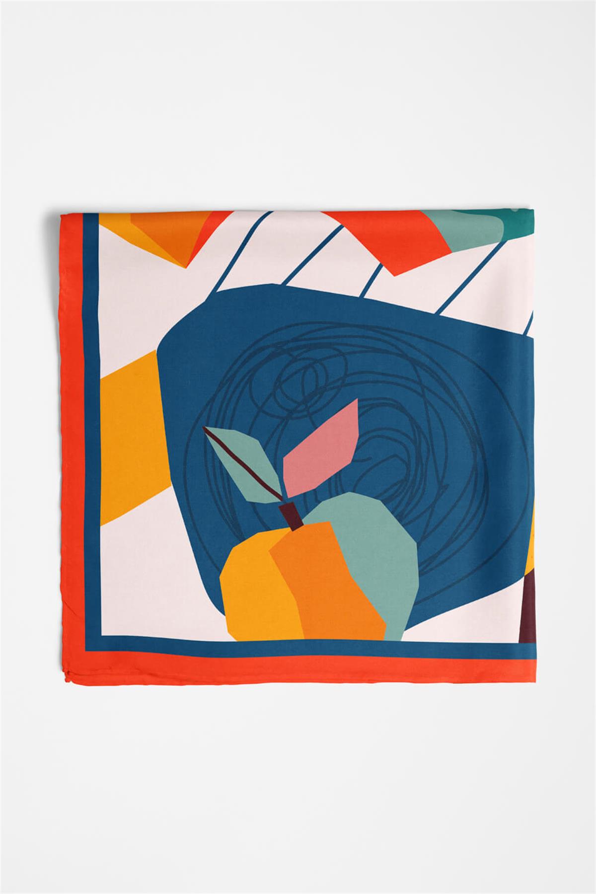 Vissona Geometrik Desenli %100 İpek Bandana 55x55