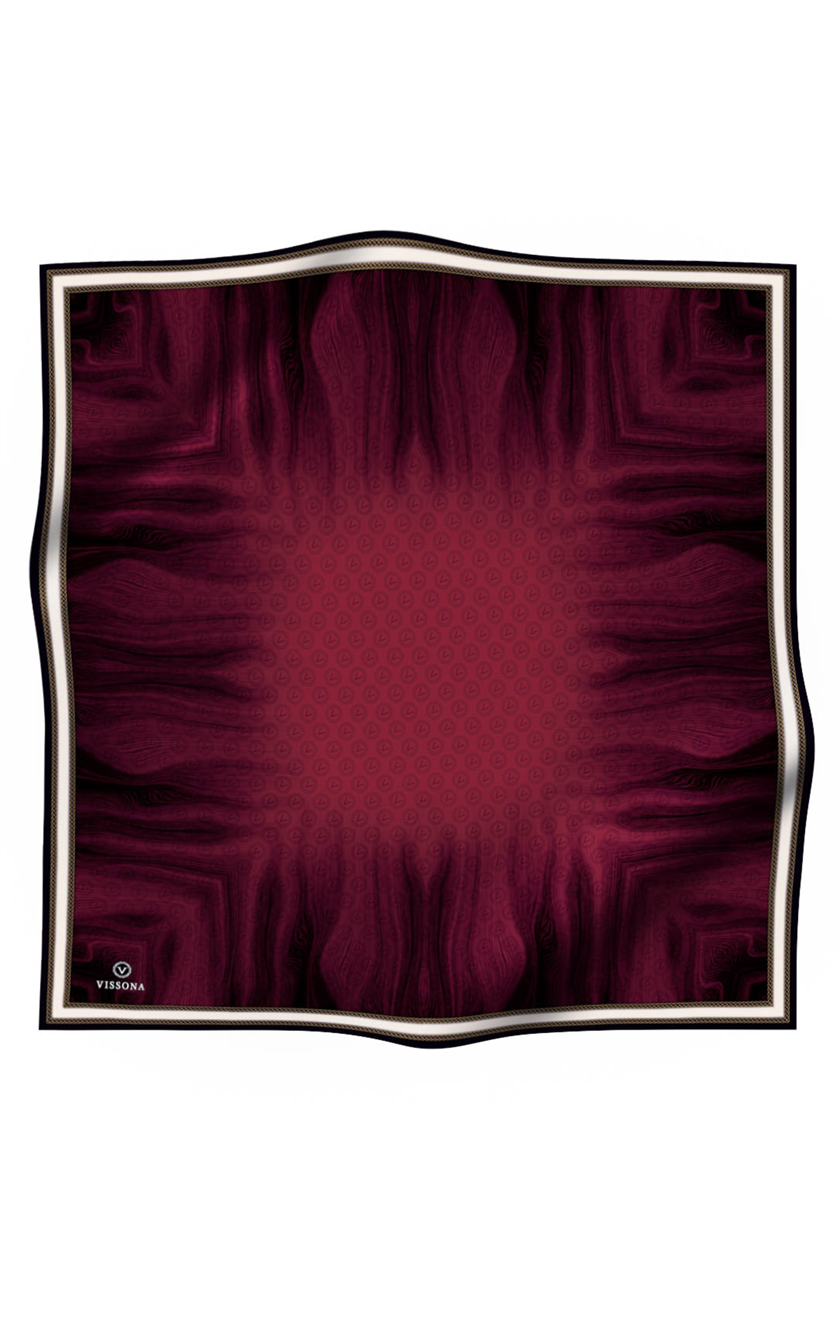% 57 İPEK % 43 VİSKON Twill İpek Monogram Desenli Bordo Renkli 90x90 Dikim Şekli : El Dikişi Eşarp