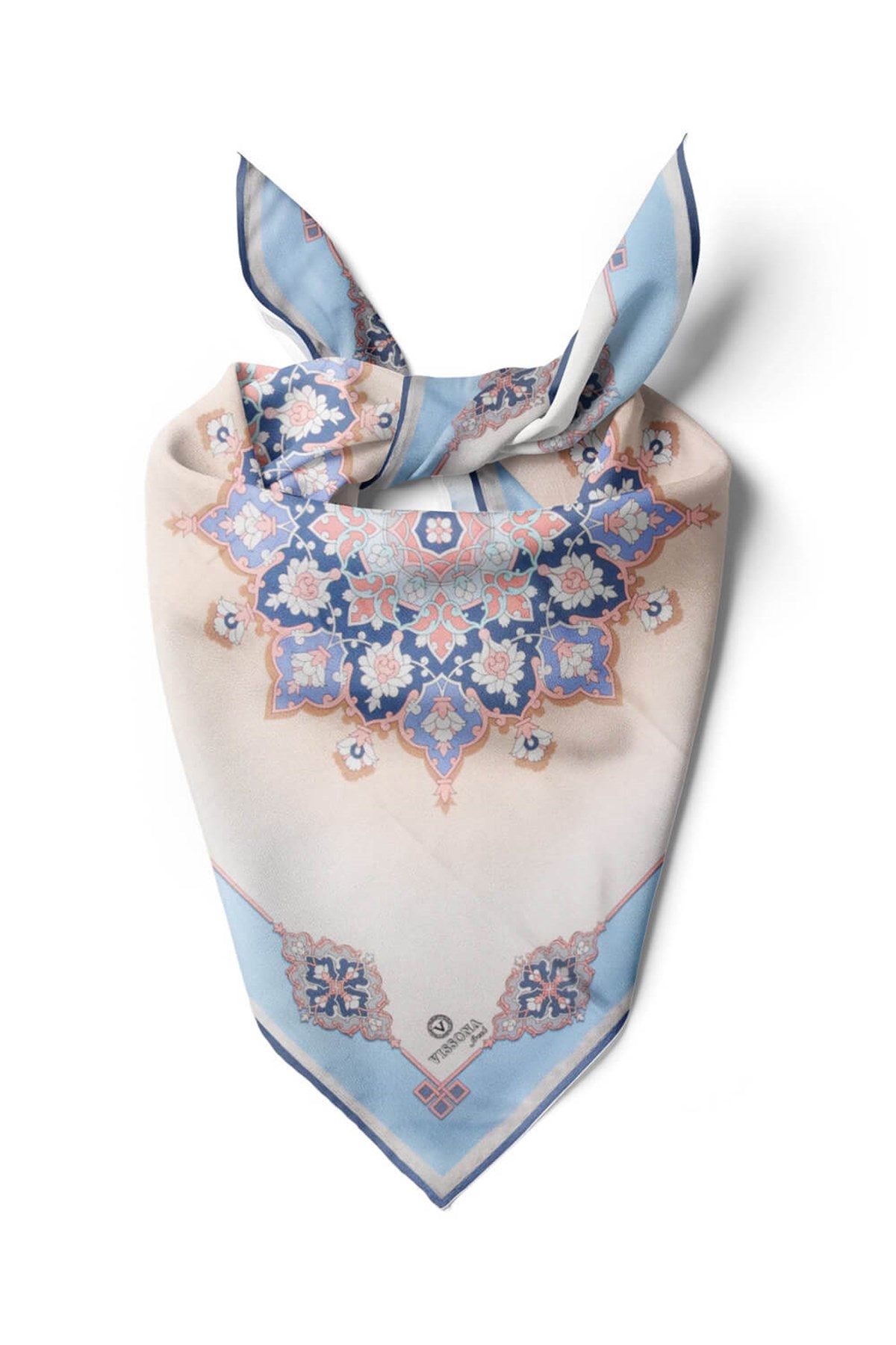 %100 İpek Kadın Desenli Bandana 80x80