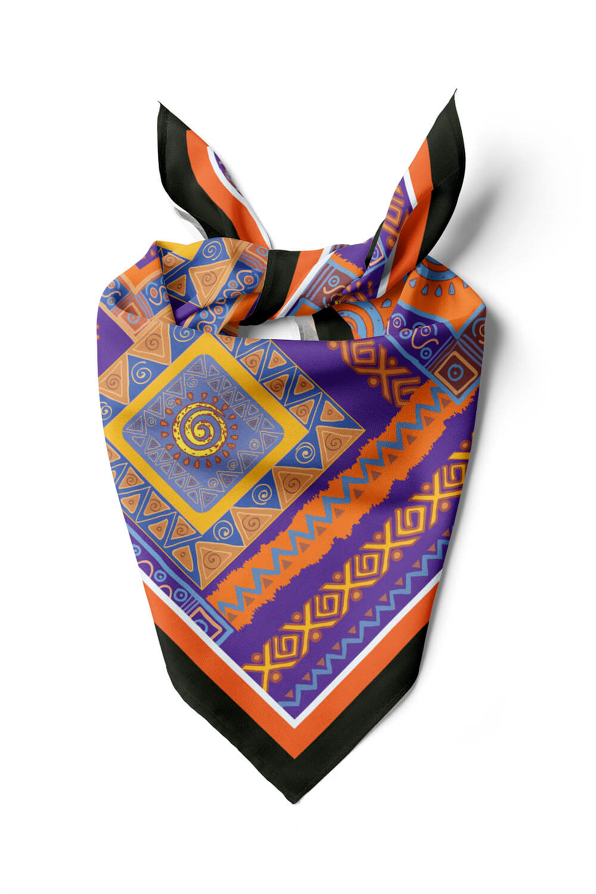 H19 Kadın turuncu etnik desenli 50x50 Bandana
