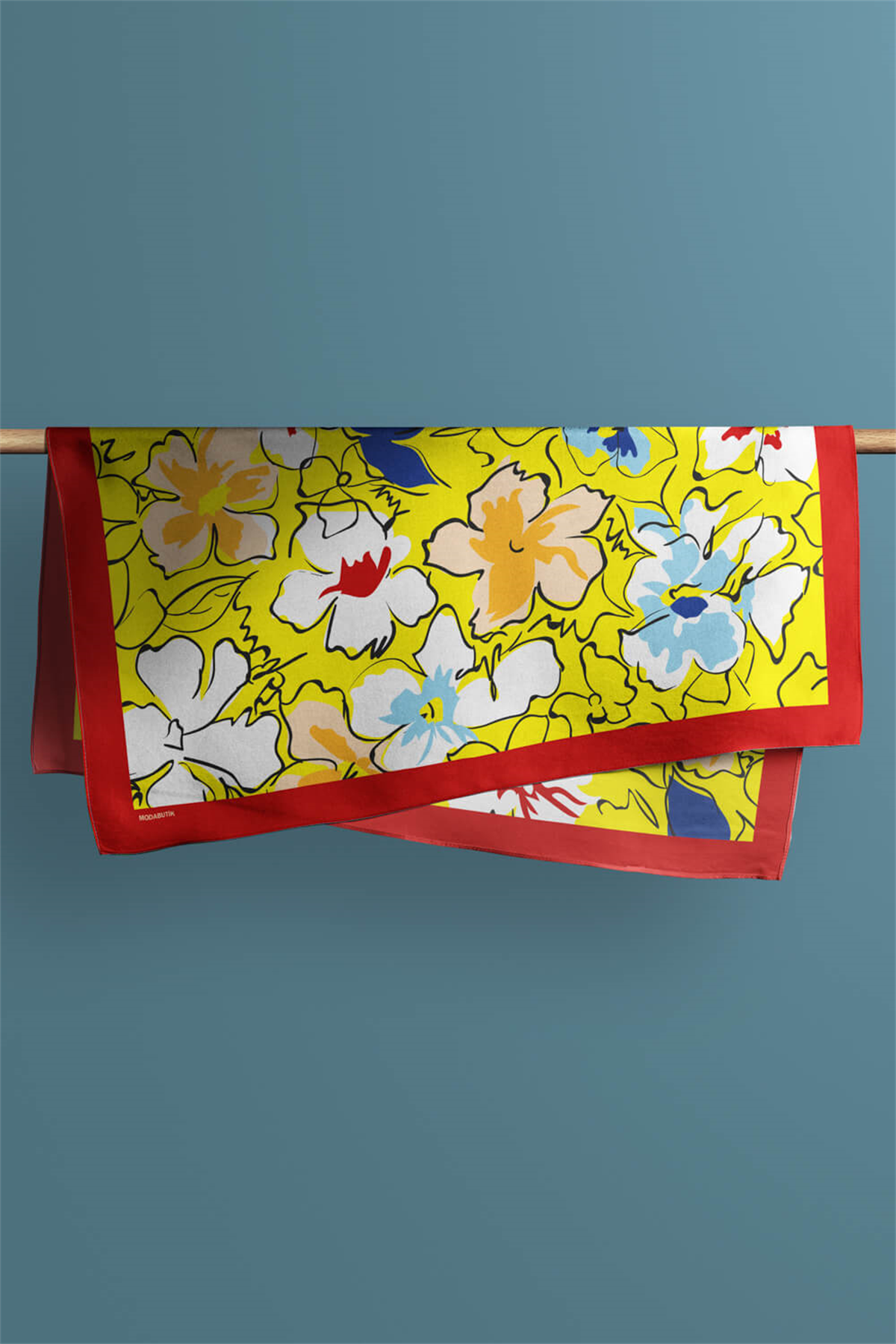 B109 Kadın Yaprak Desenli Bandana 50x50 Sarı Mavi DG0476-22