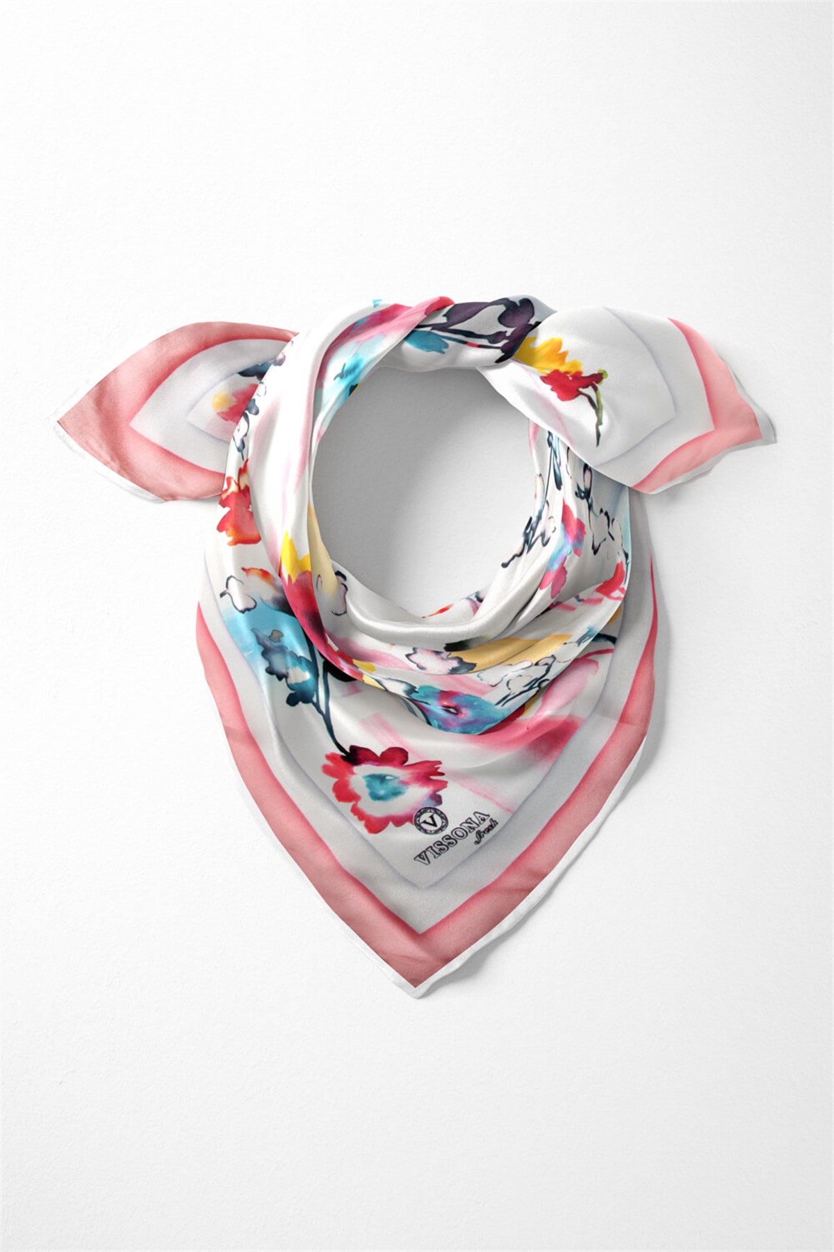 %100 İpek Kadın Desenli Bandana 80x80