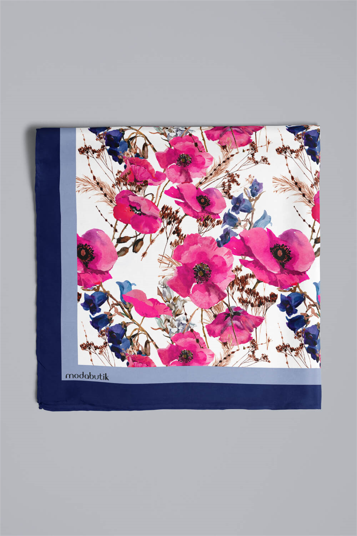 G54 Kadın Pembe Açık Mavi Gelincik Desenli 50x50 Bandana HYL DG0953-22