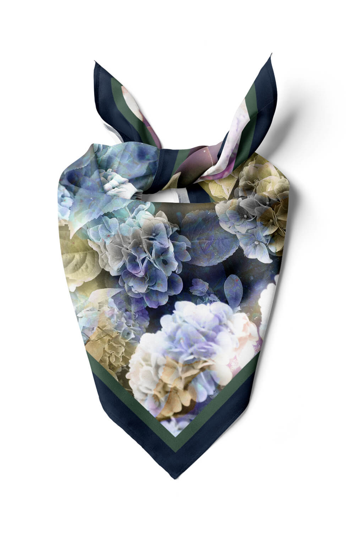 F48 Kadın Çiçek Desenli Bandana 50x50 Gri DG0228-22