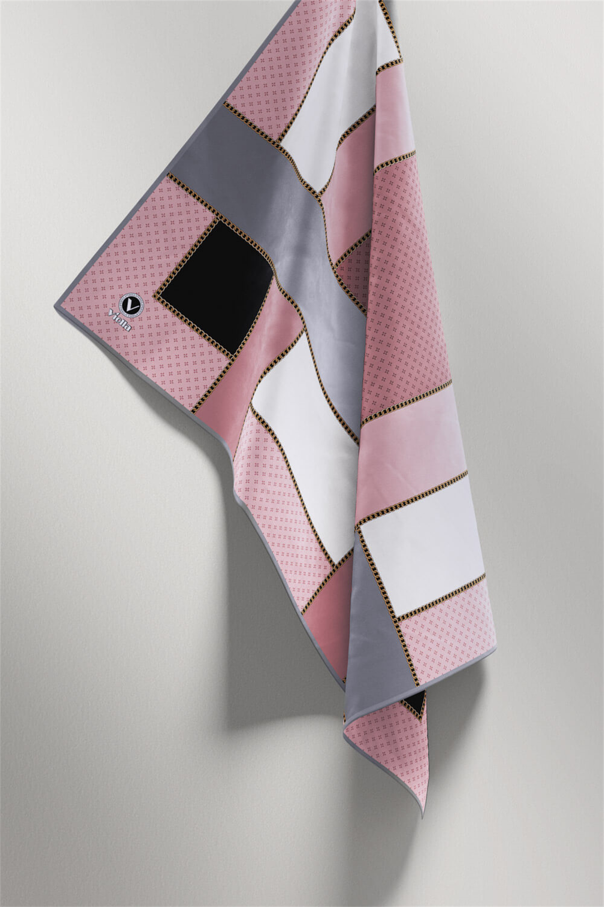 Twill Geometrik Desenli Bakır - Bej Renkli 90x90 Eşarp (İpek İçermez) Kenar Dikiş Şekli El Dikişli