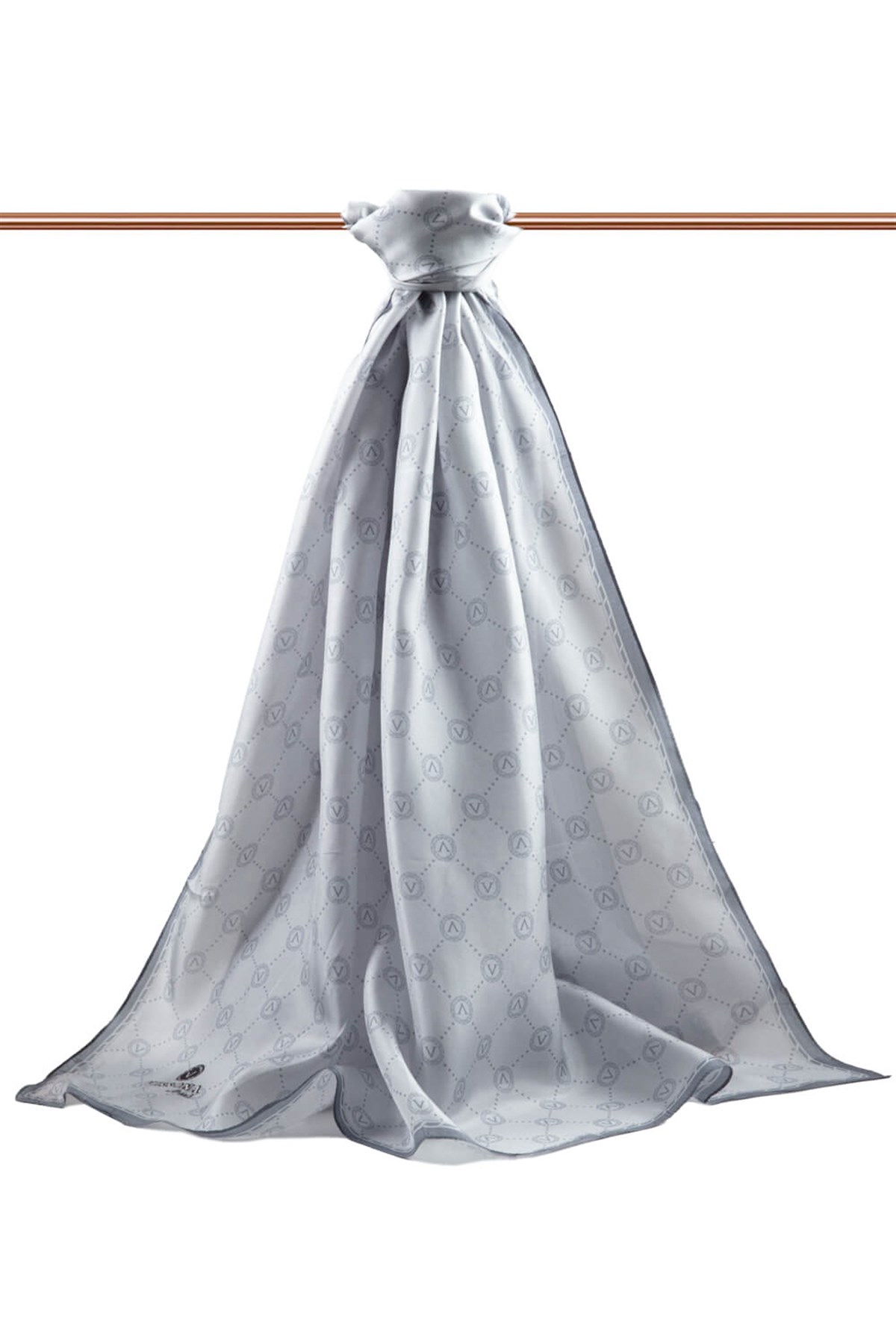 % 100 İpek V Logo Desenli Gri Renkli 90x210 Şal