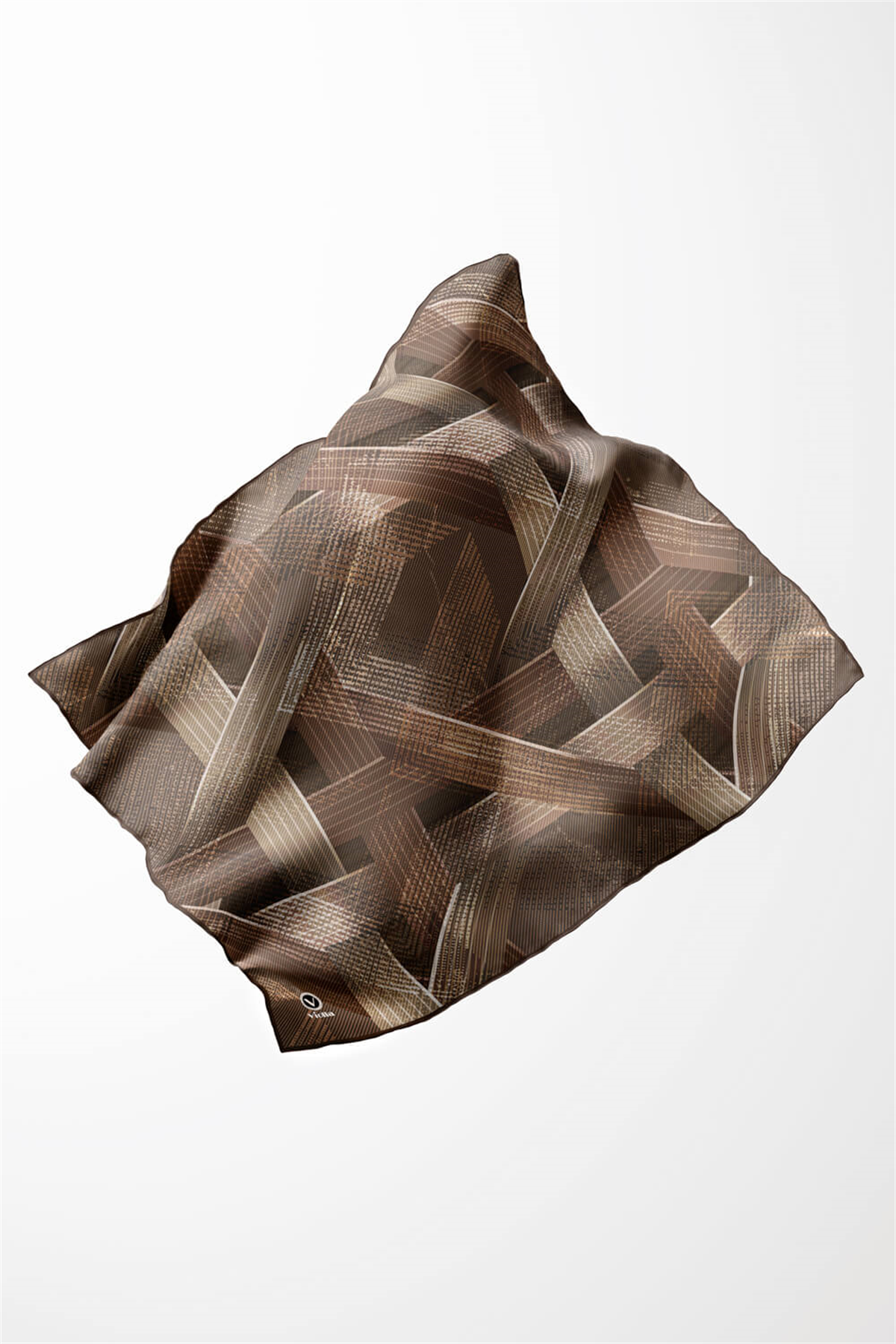 Twill Dokulu Geometrik Desenli Vizon Renkli 90x90 Eşarp (İpek İçermez) Kenar Dikiş Şekli El Dikişli