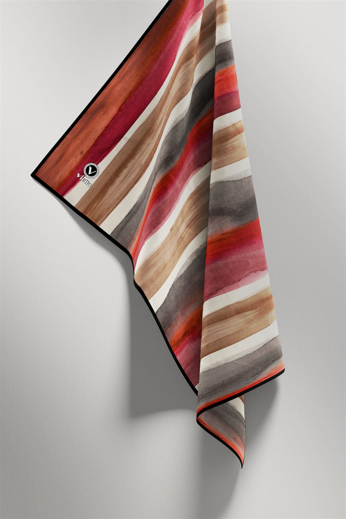 Twill Suluboya Çizgi Desenli Bordo - Vizon Renkli 90x90 Eşarp (İpek İçermez) Kenar Dikiş Şekli El Dikişli