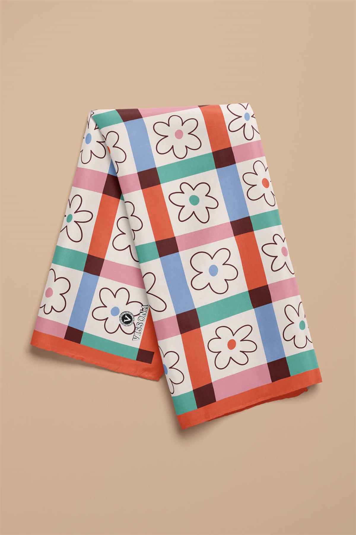 %100 İpek Çiçek Desenli Kadın Bandana