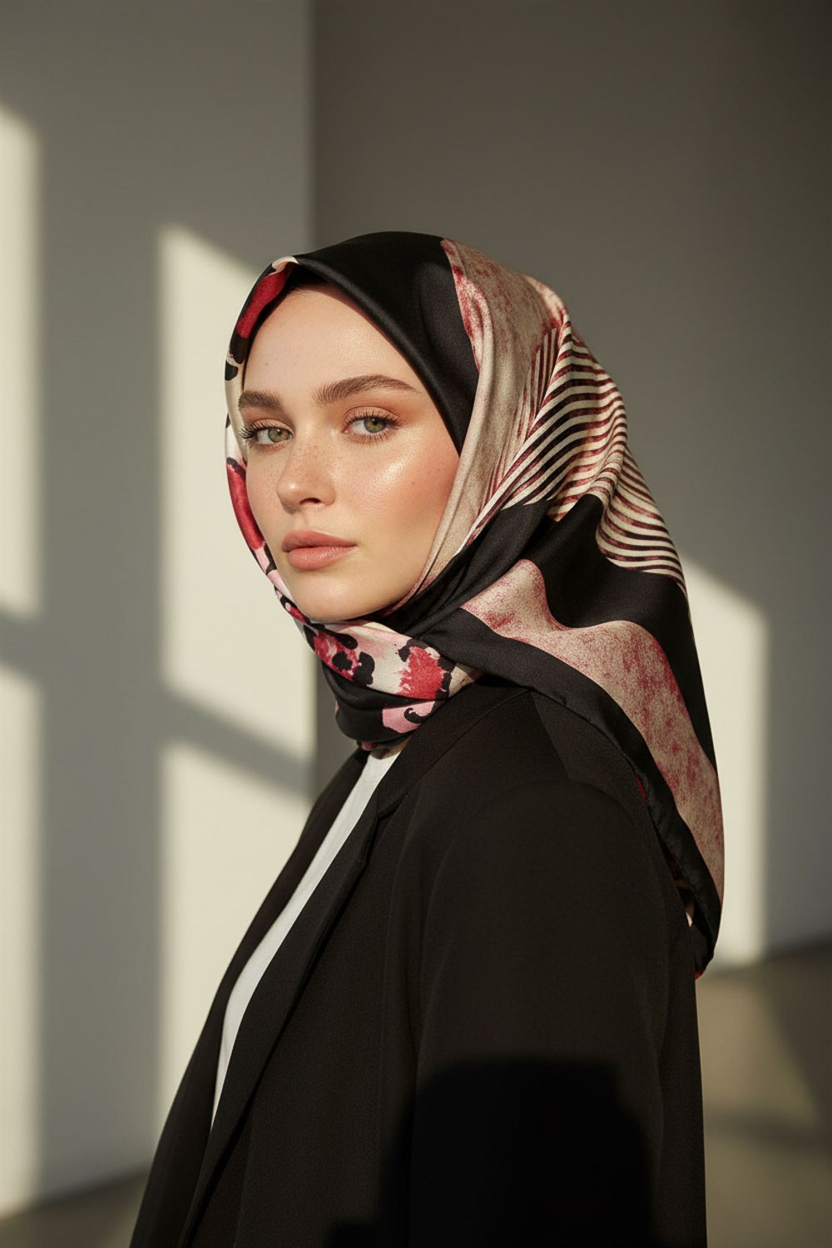 %100 Twill İpek Leopar Ve Geometrik Desenli Bordo Renkli 90x90 Eşarp Dikim Şekli : El Dikişi