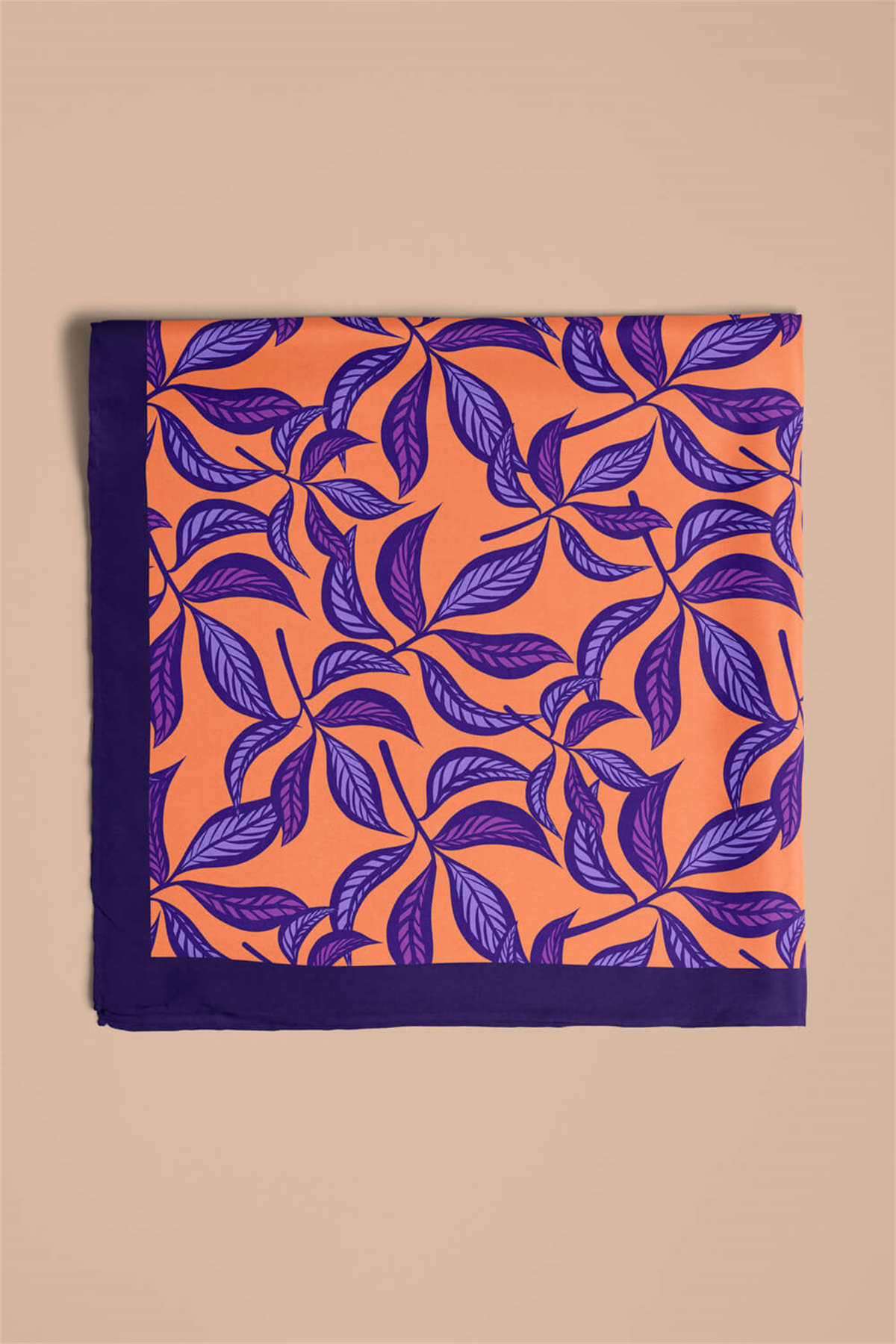 Kadın Mor Turuncu Basil Desenli 50x50 Bandana HYL DG0801-22
