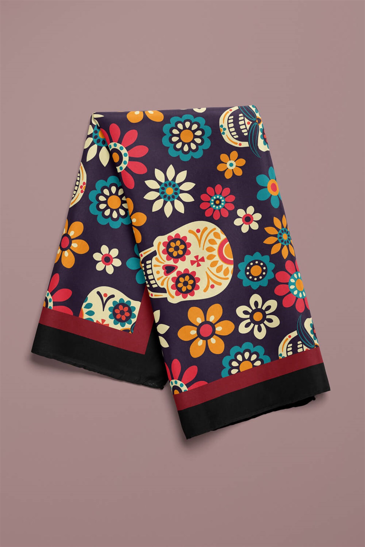 Violla B53 Kadın Mor Skull  Desenli 50x50 Bandana HYL DG0702-22