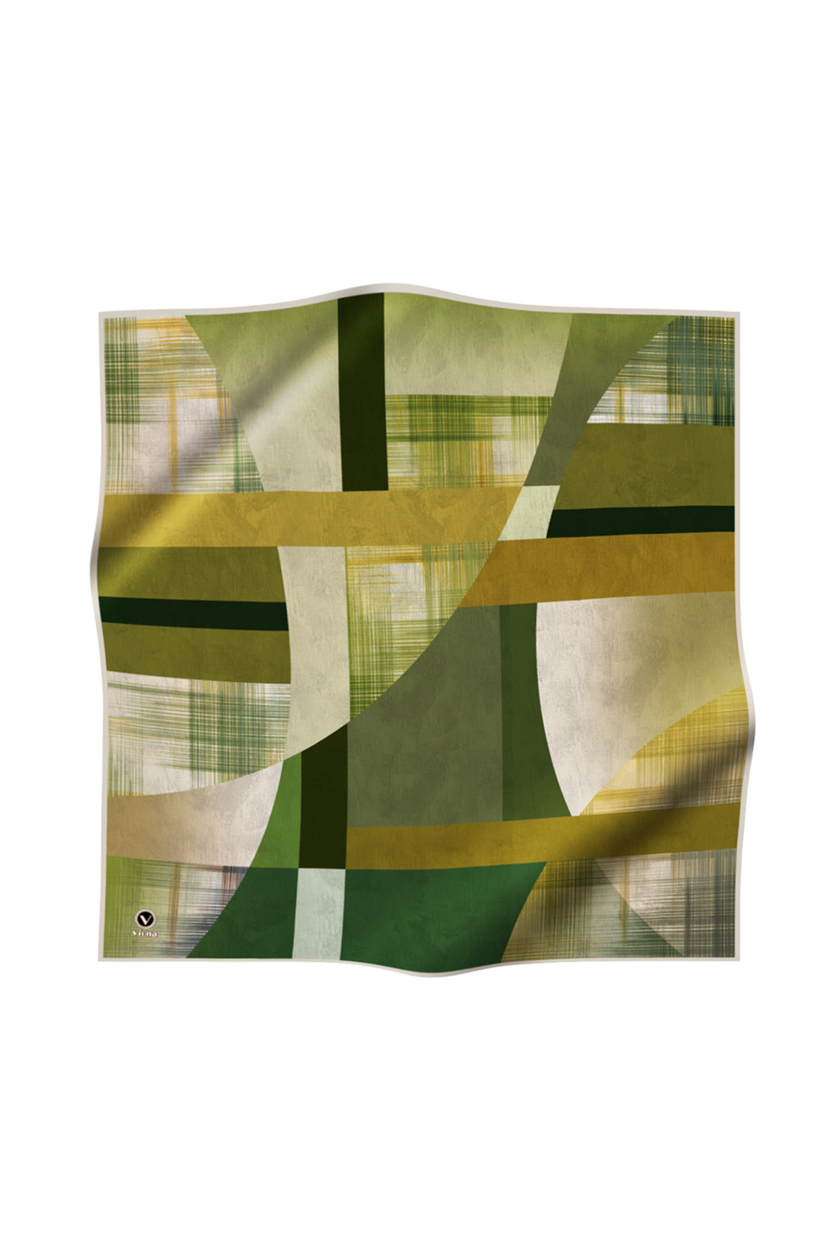 Twill Geometrik Desenli Haki Renkli 90x90 Eşarp (İpek İçermez) Kenar Dikiş Şekli El Dikişli