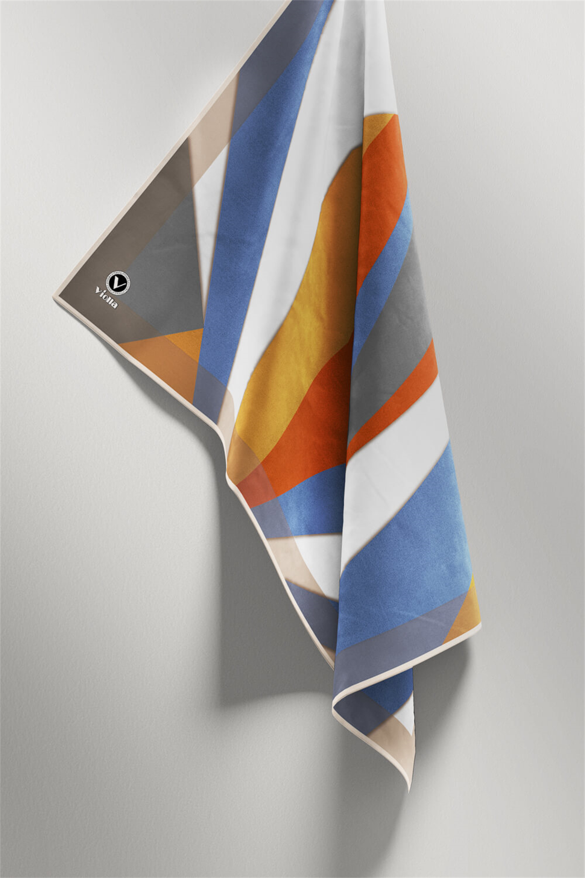 Twill Geometrik Desenli Taba - İndigo Renkli 90x90 Eşarp (İpek İçermez) Dikim Şekli : El Dikişi