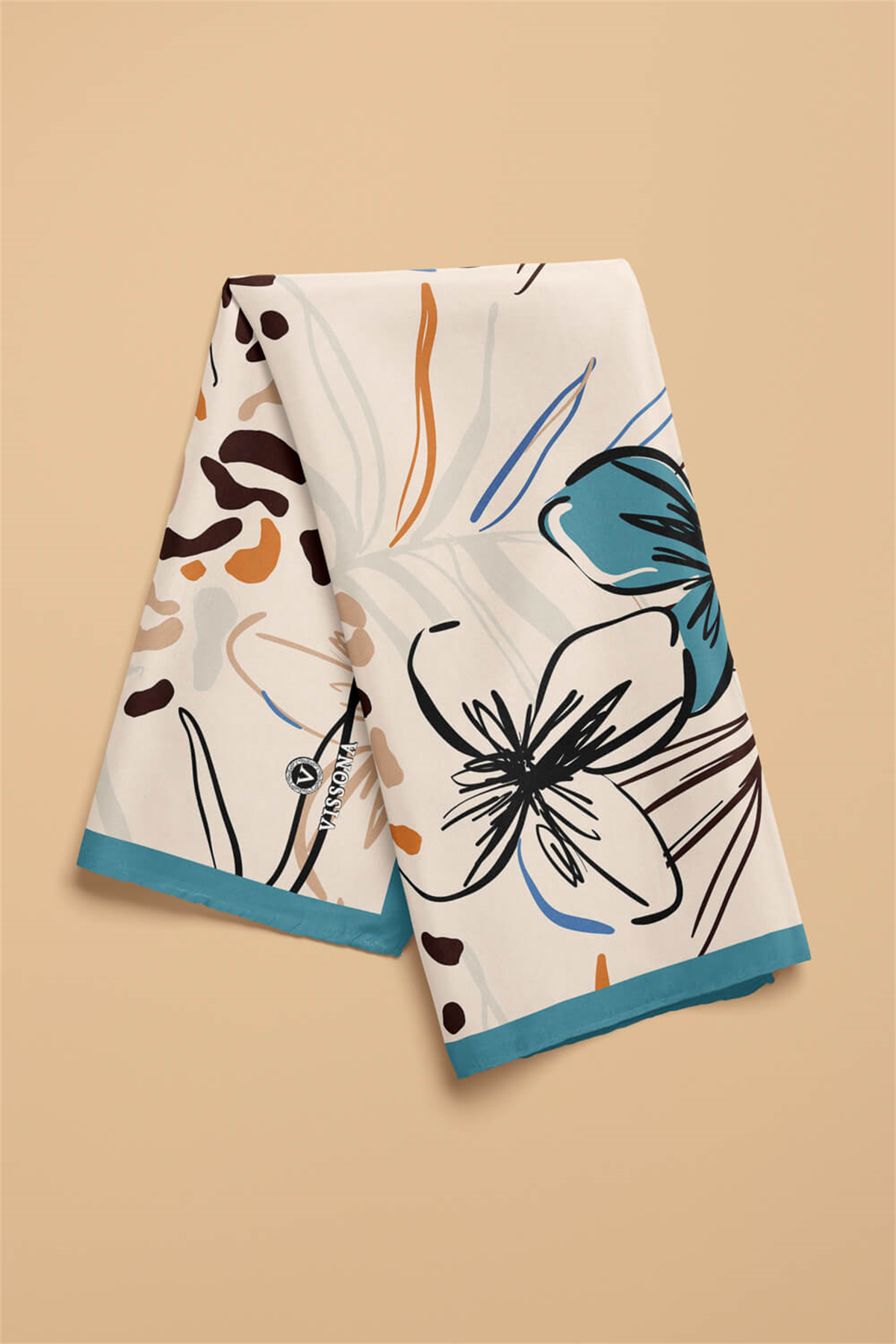 Saten İpek Çiçek Desenli Kadın Bandana