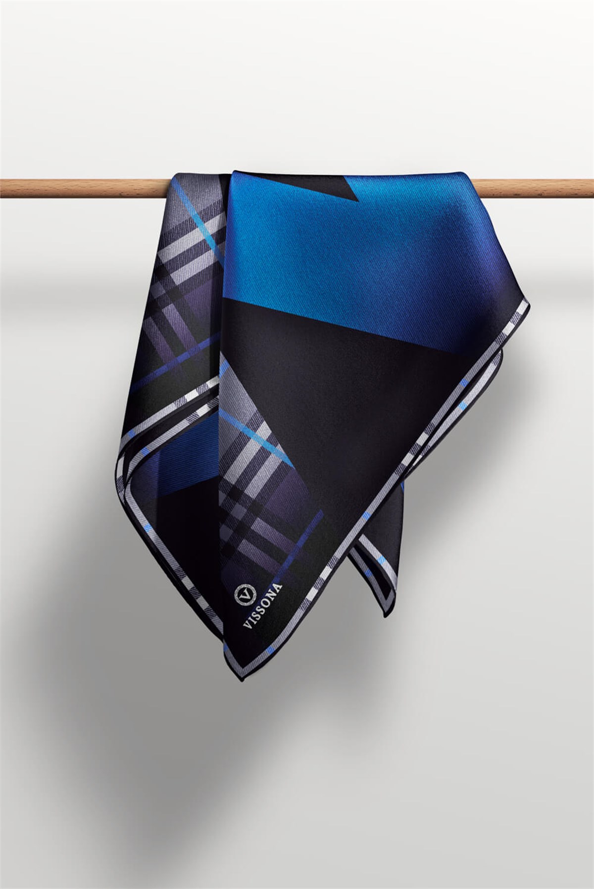 %100 Twill İpek Ekose Desenli Saks - Siyah Renkli 90x90 Eşarp Dikim Şekli : El Dikişi