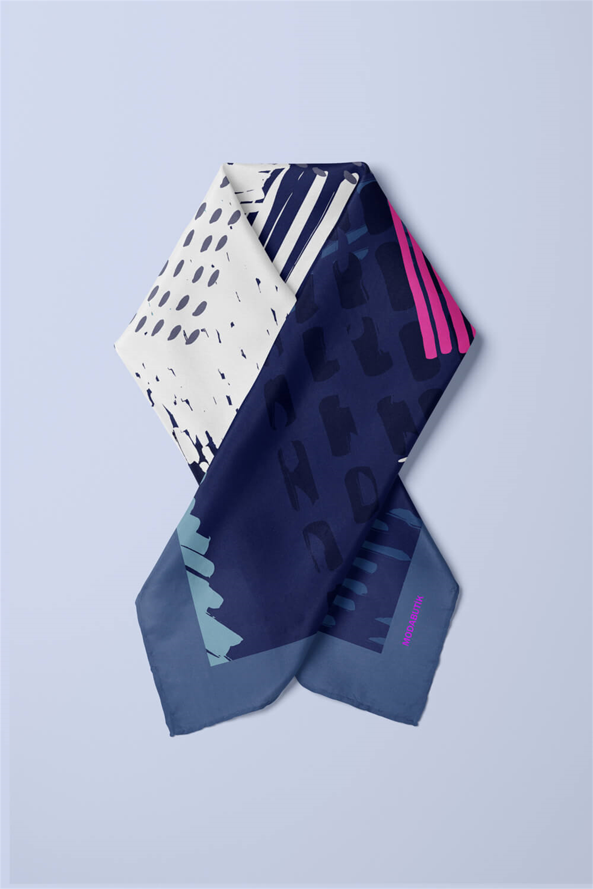 V17 Kadın Egzotik Desenli Bandana 50x50 Mavi DG0448-22