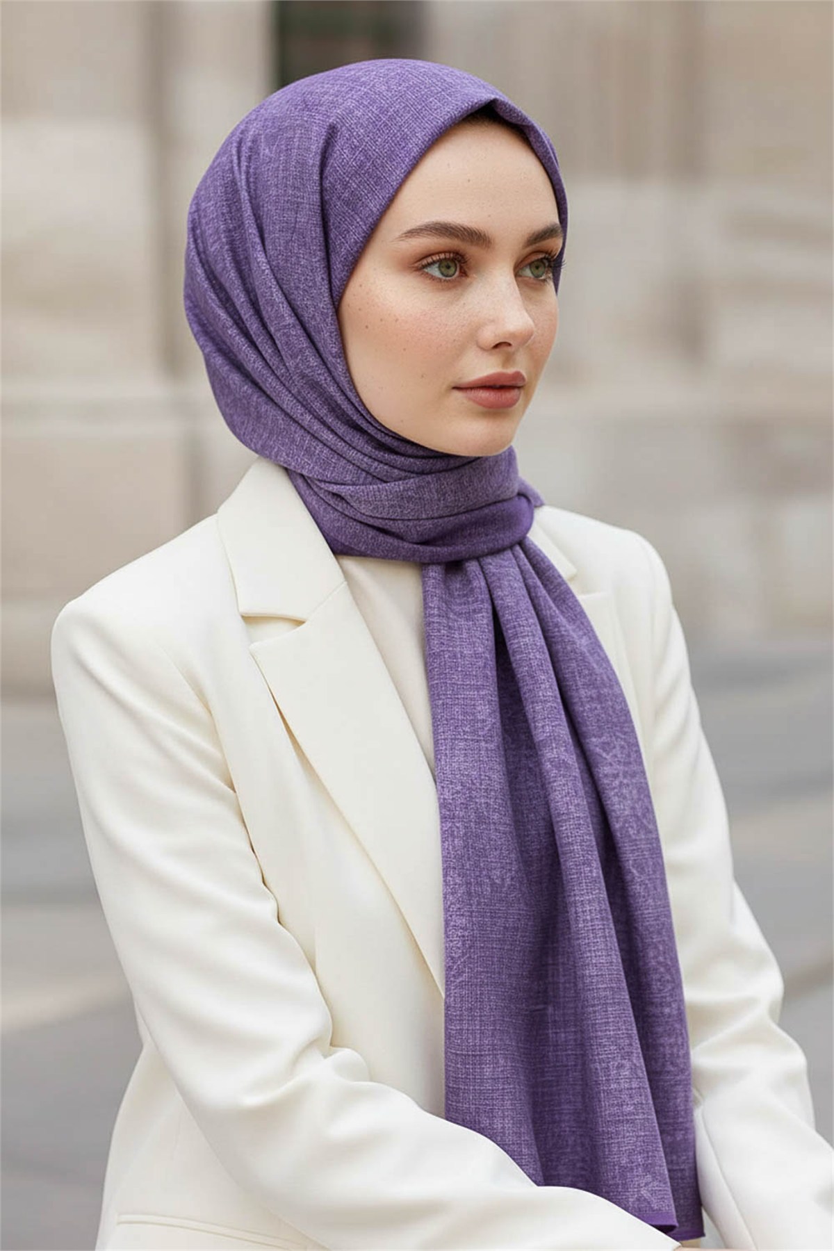KREP DOKU DESENLİ LİLA RENKLİ 75X195 KIRIŞMAZ ŞAL
