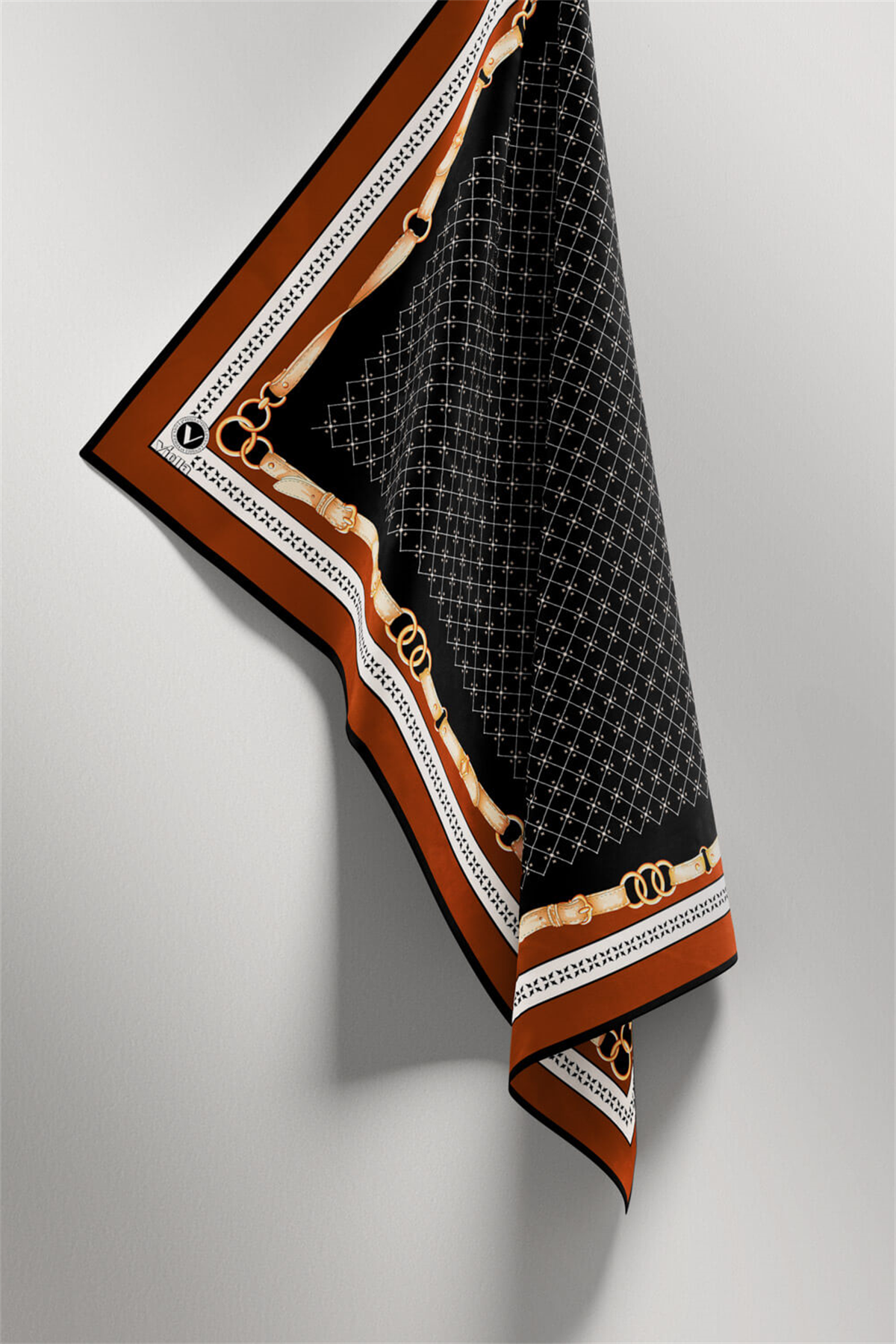 Twill Kemerli ve Çıtır Motifli Desenli Taba Renkli 90x90 Eşarp (İpek İçermez) Dikim Şekli : El Dikişi