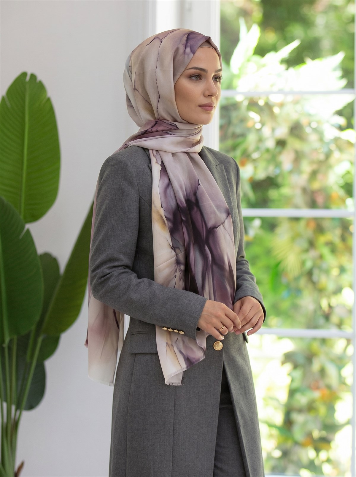 %100 Saf İpek Şal İnce Saten Vual Dokuma Büyük Çiçek Desenli 90x210 Şal