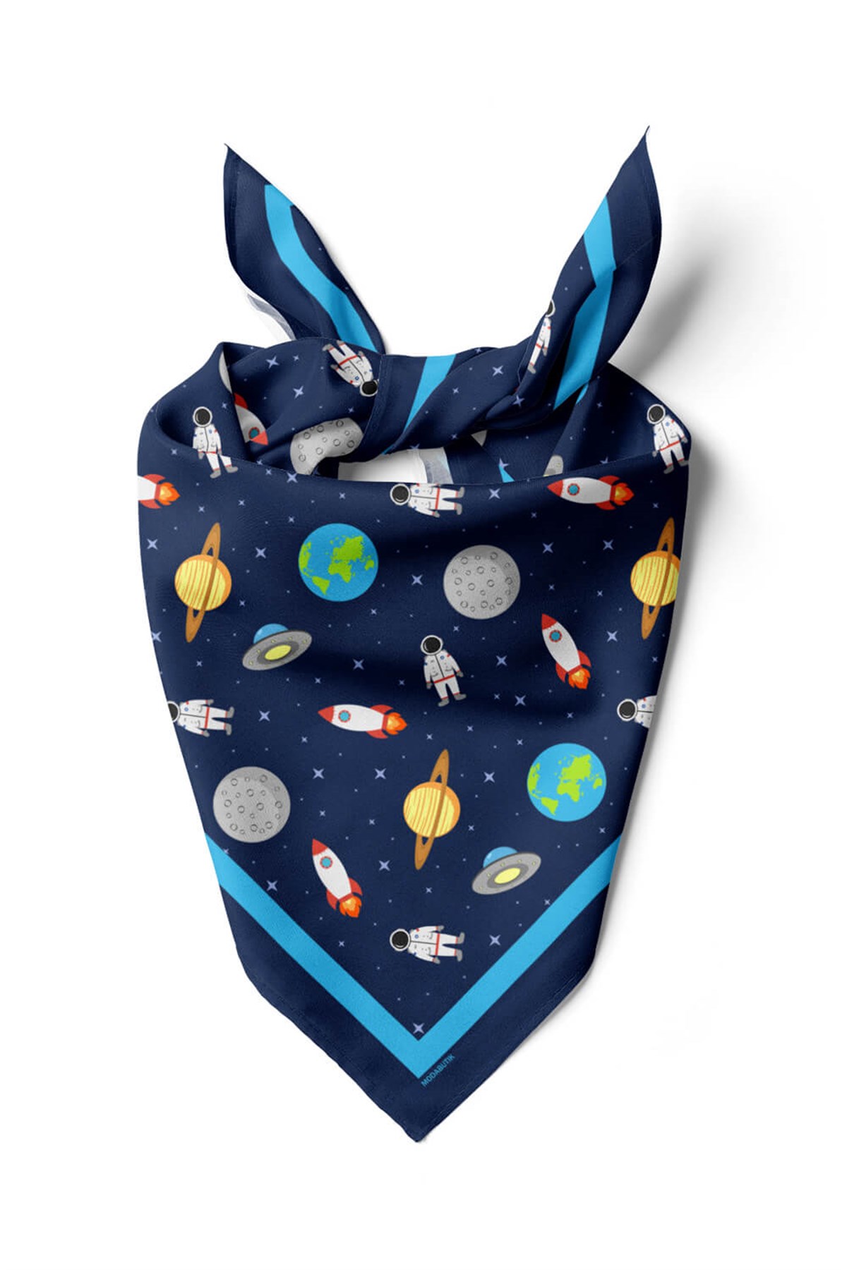 Violla C50 Kadın Lacivert Beyaz Astronot Desenli 50x50 Bandana DG0967-22