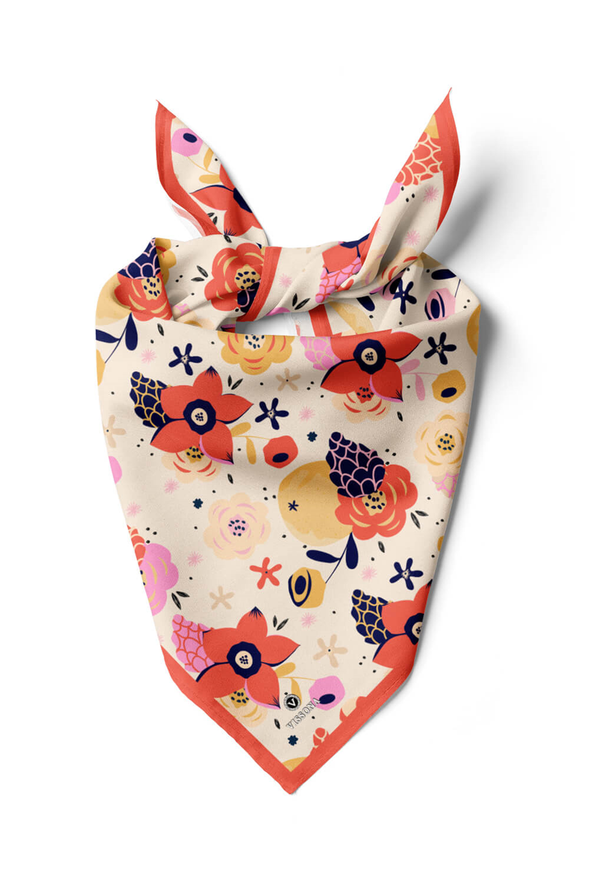 Saten İpek Çiçek Desenli Kadın Bandana