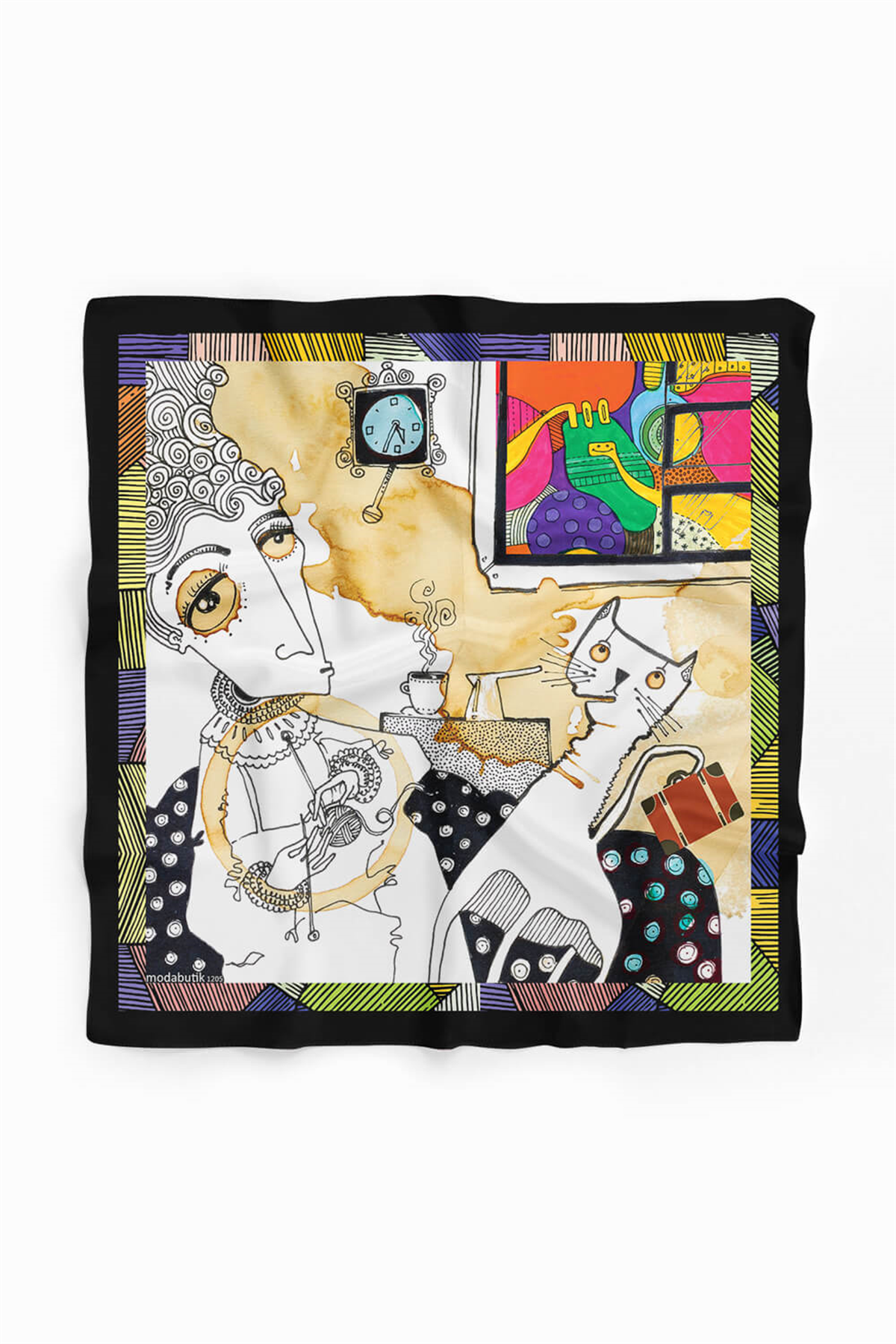 E64 Kadın Krem Mavi Afrikan Desenli 50x50 Bandana HYL DG01205-22