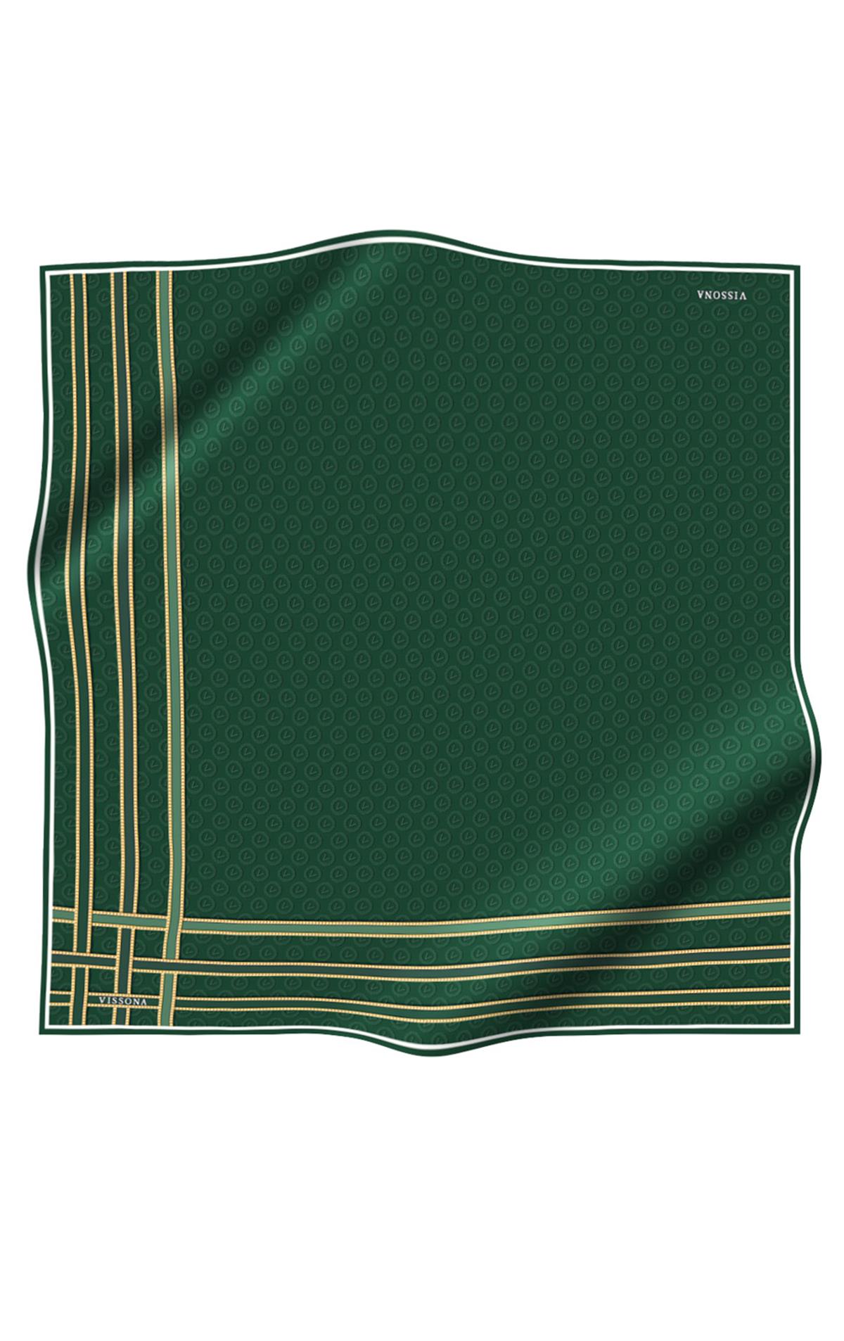 %100 Twill İpek Monogram Desenli Zümrüt Yeşili - Mint Yeşili Renkli 90x90 Eşarp Dikim Şekli : El Dikişi