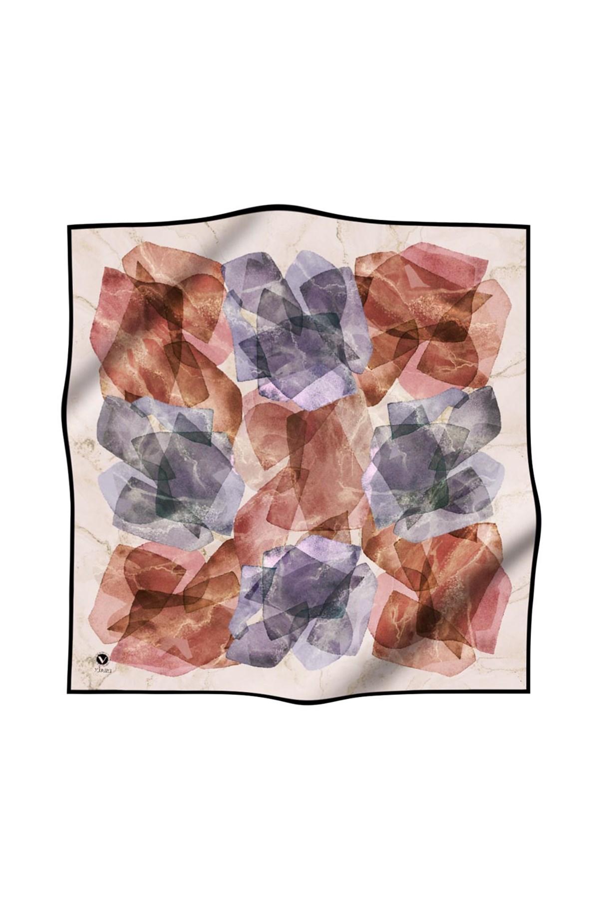 Twill Mermer Efektli Geometrik Desenli Pudra - Bebe Mavisi Renkli 90x90 Eşarp (İpek İçermez) Dikim Şekli : El Dikişi