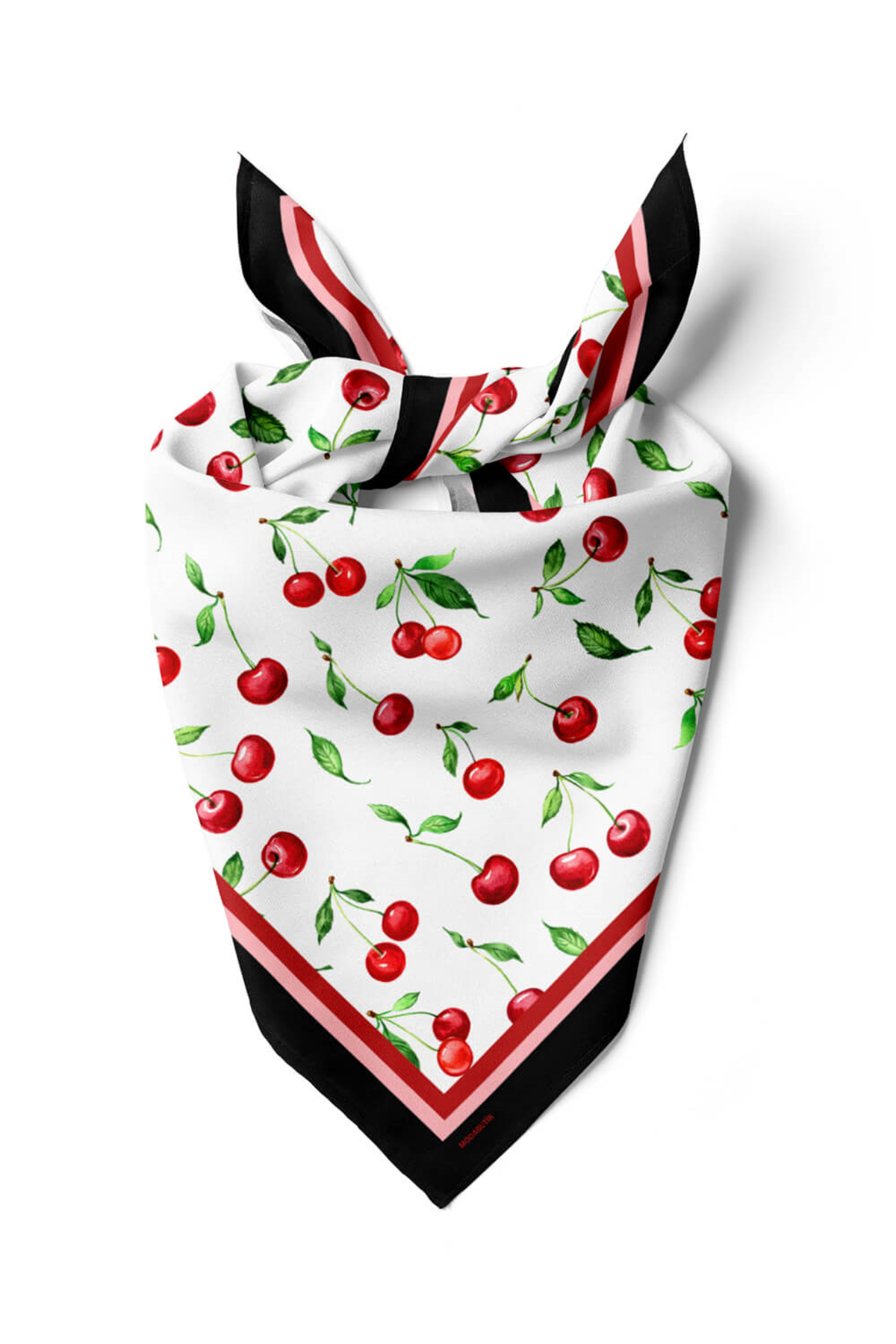 B79 Kadın Kiraz Desenli Bandana 50x50 Kırmızı DG0205-22 Snz