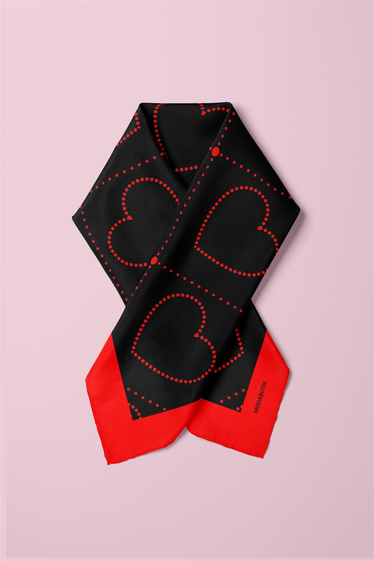 Violla V23 Kadın Kalp Desenli Bandana 50x50 Kırmızı Siyah DG0446-22