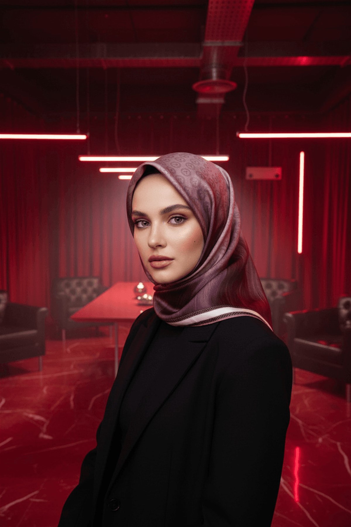 % 57 İPEK % 43 VİSKON Twill İpek Monogram Desenli Pudra Renkli 90x90 Dikim Şekli : El Dikişi Eşarp