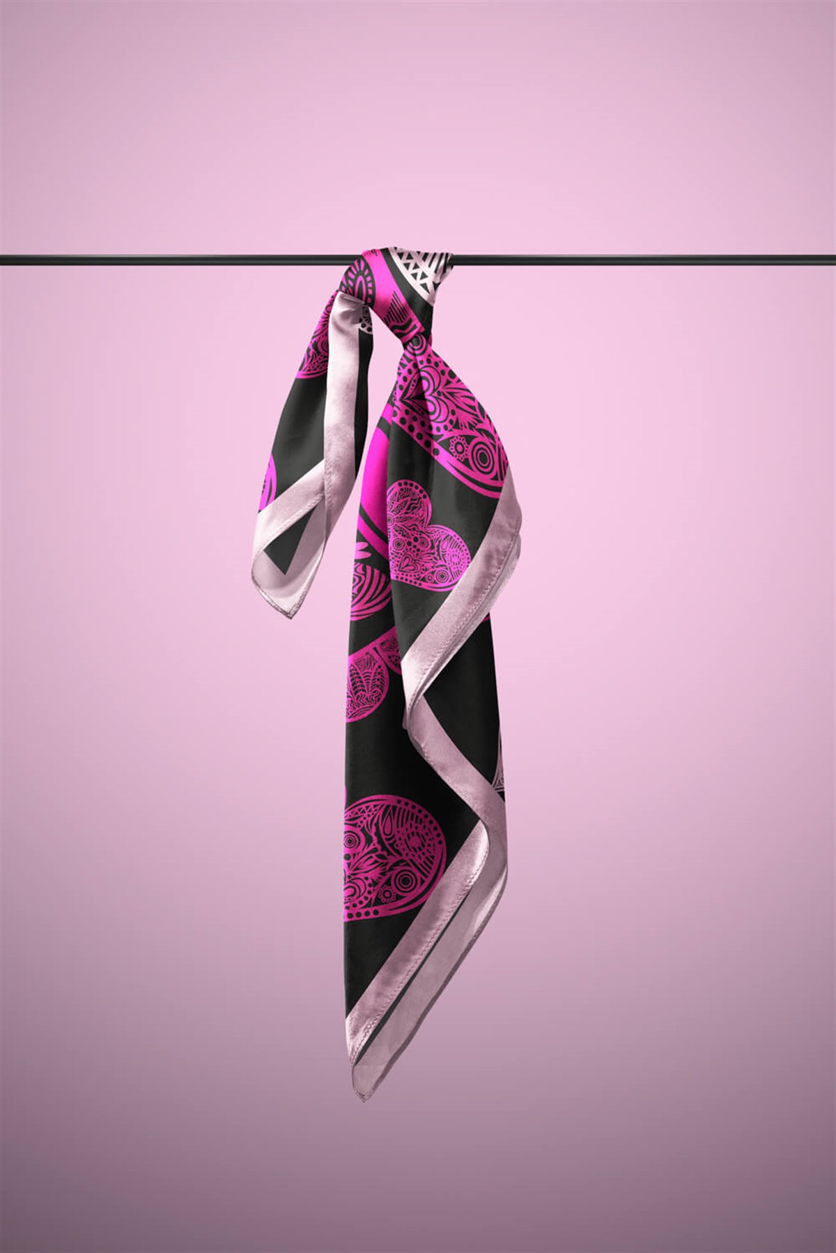 Violla D103 Kadın Kalp Desenli Bandana 50x50 Pembe DG0296-22